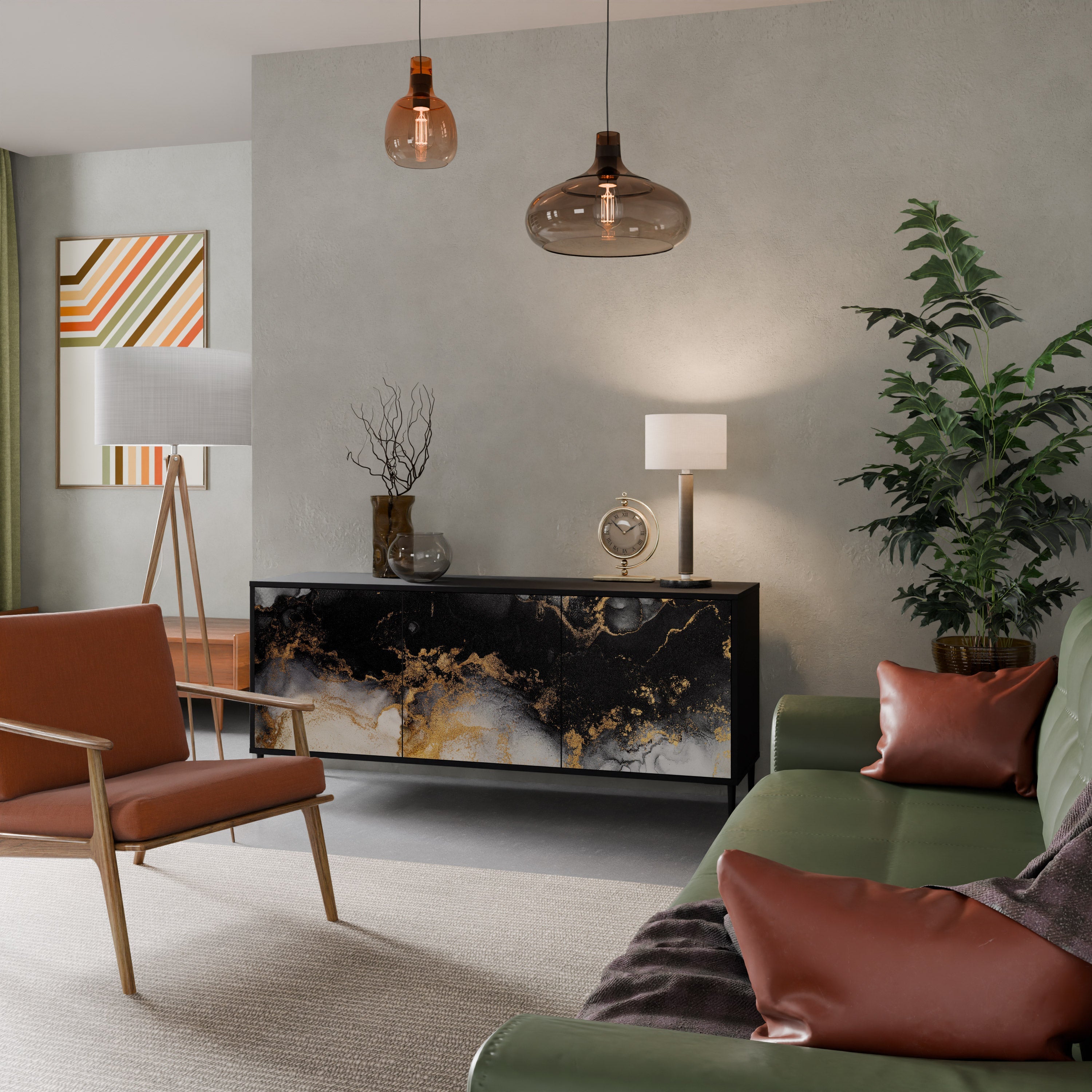 MARBLE OF TOMMORROW Sideboard mit 3 Türen in Schwarz
