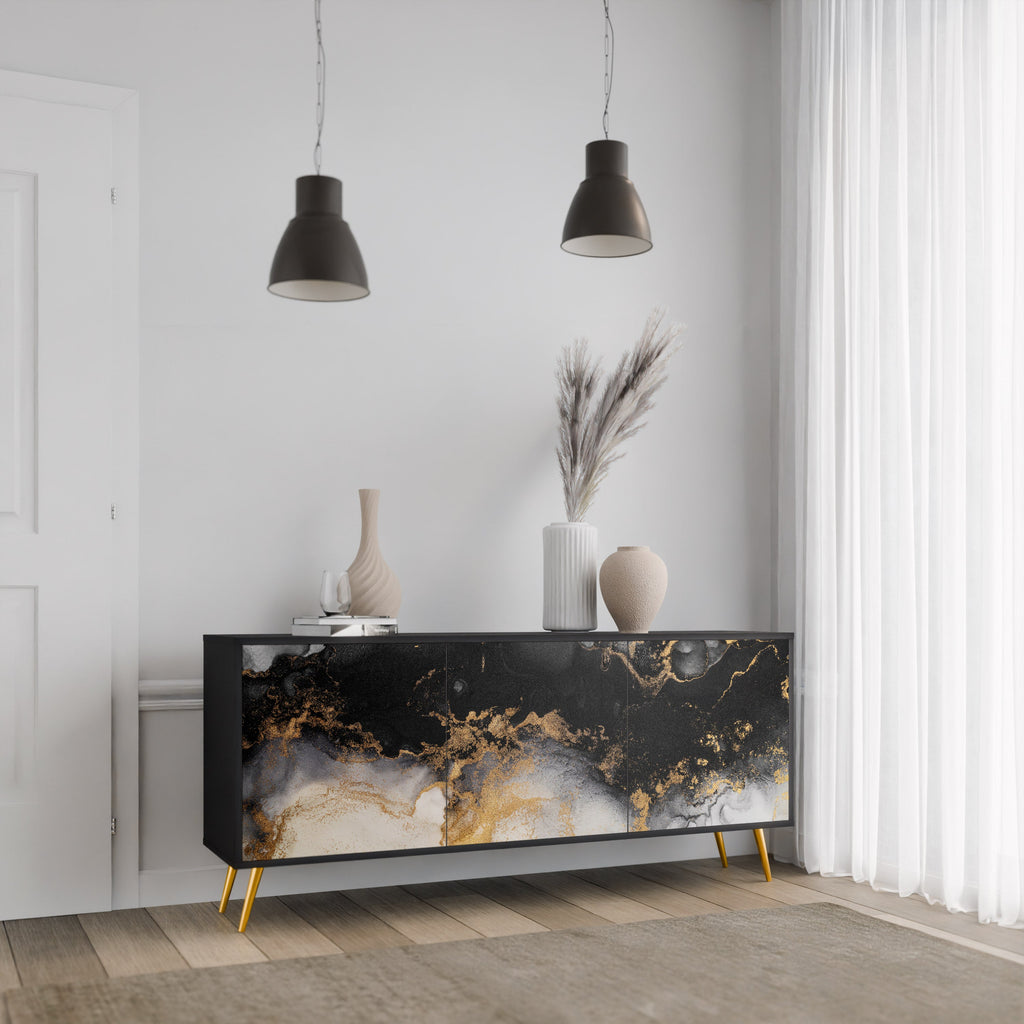 MARBLE OF TOMMORROW Sideboard mit 3 Türen in Schwarz