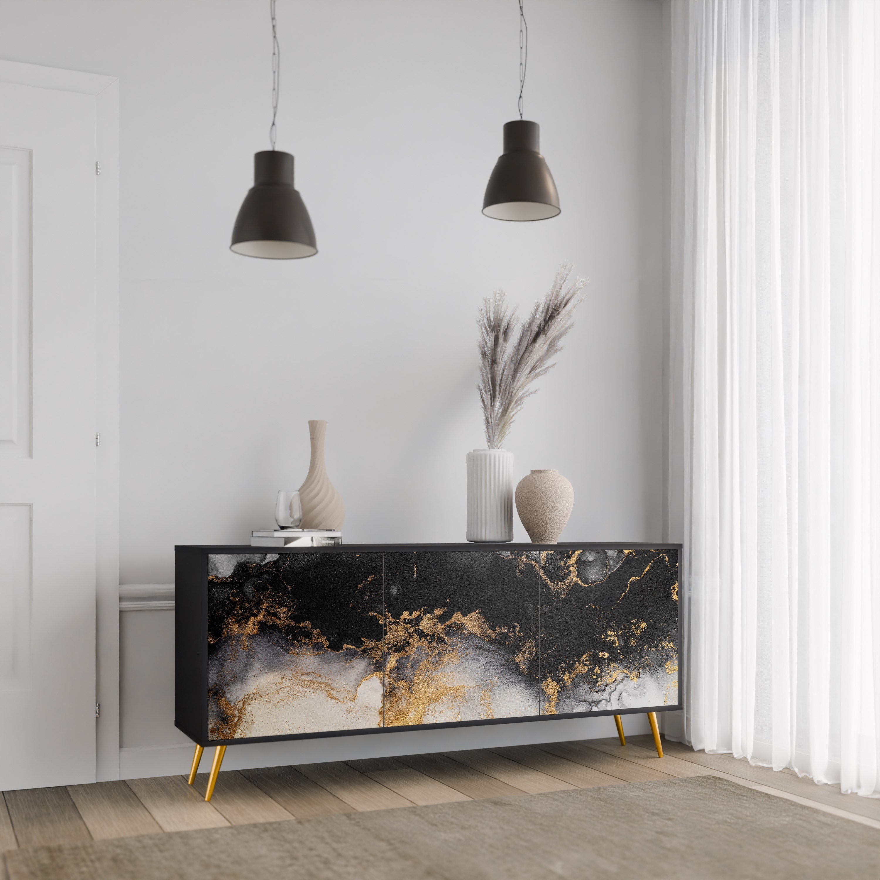 MARBLE OF TOMMORROW Sideboard mit 3 Türen in Schwarz