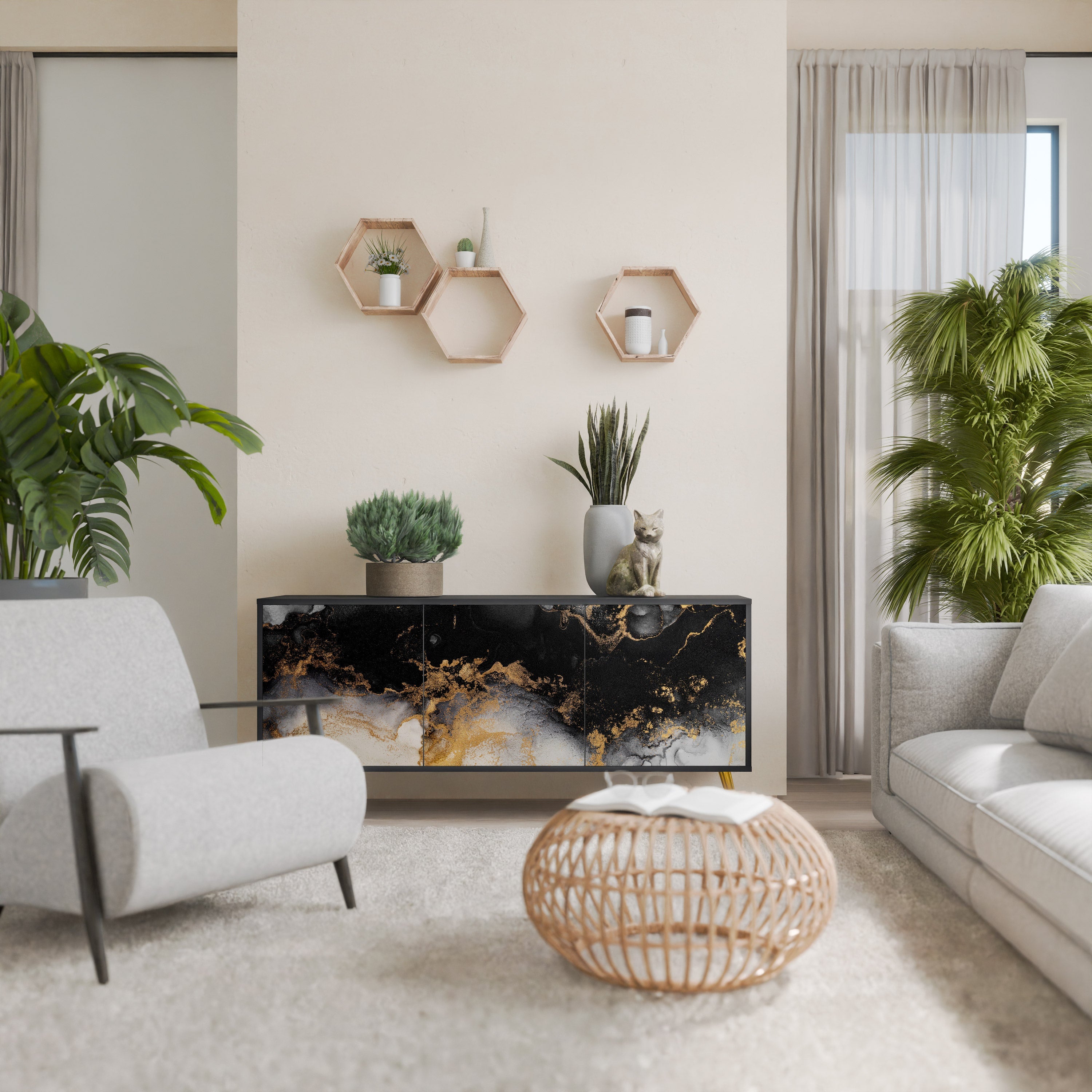 MARBLE OF TOMMORROW Sideboard mit 3 Türen in Schwarz