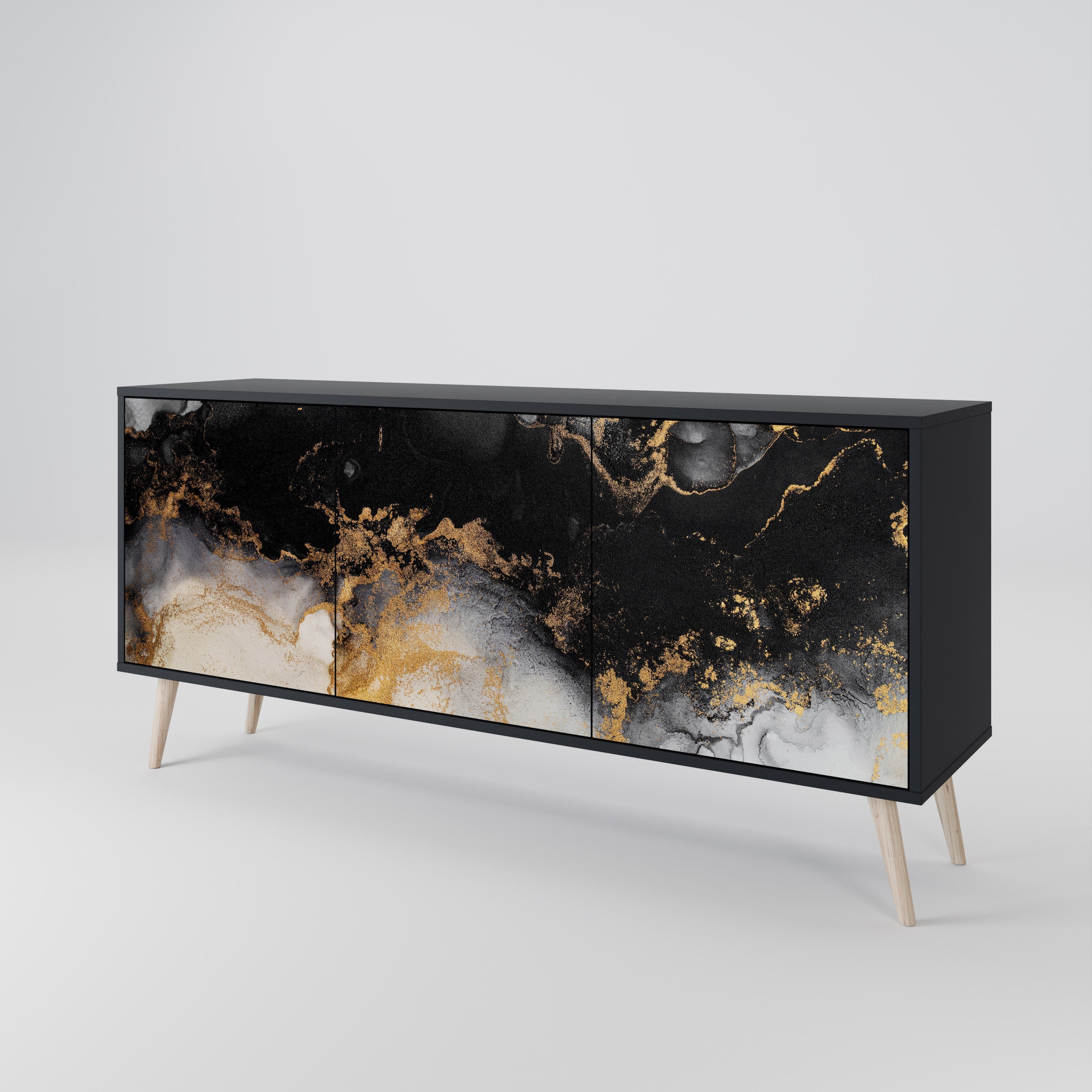 MARBLE OF TOMMORROW Sideboard mit 3 Türen in Schwarz