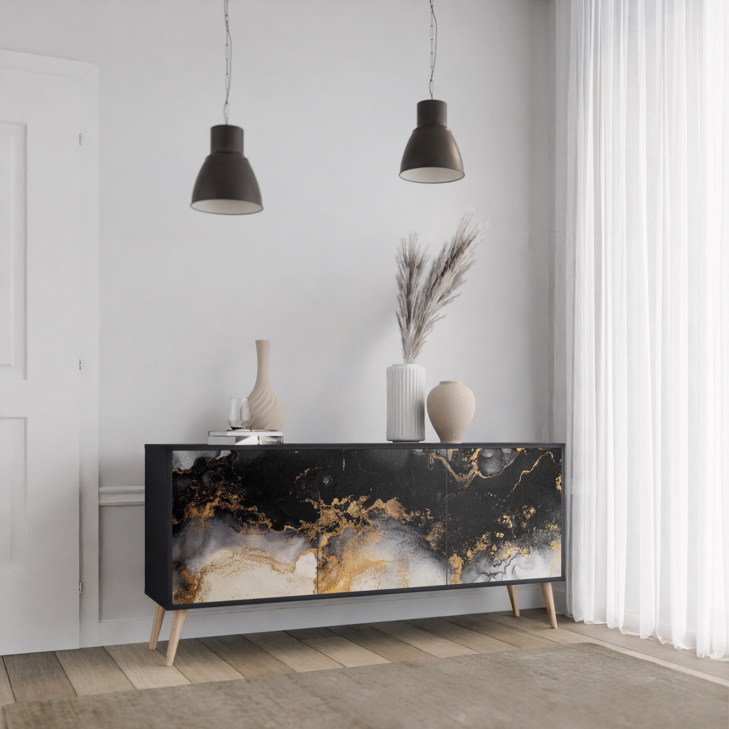 MARBLE OF TOMMORROW Sideboard mit 3 Türen in Schwarz