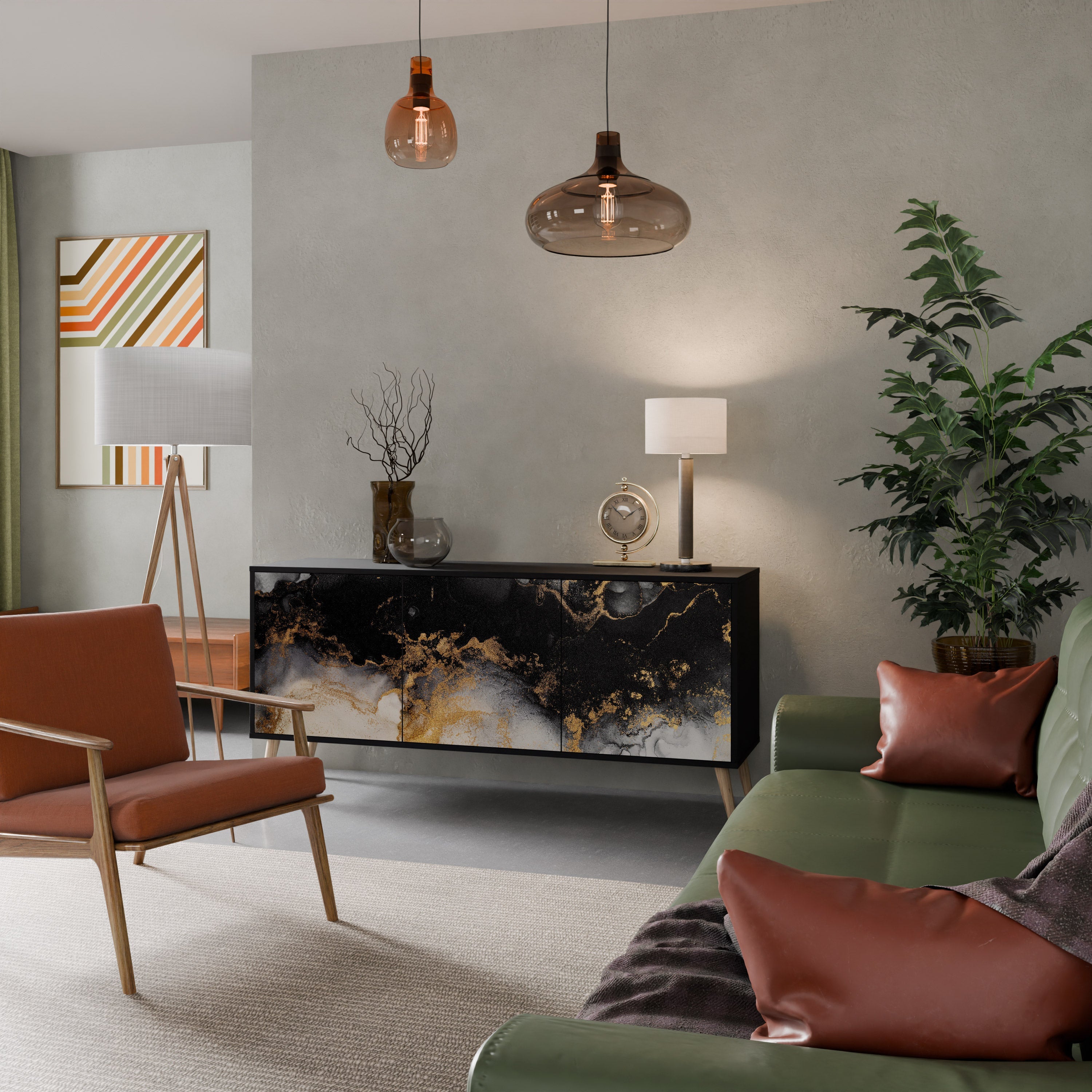 MARBLE OF TOMMORROW Sideboard mit 3 Türen in Schwarz
