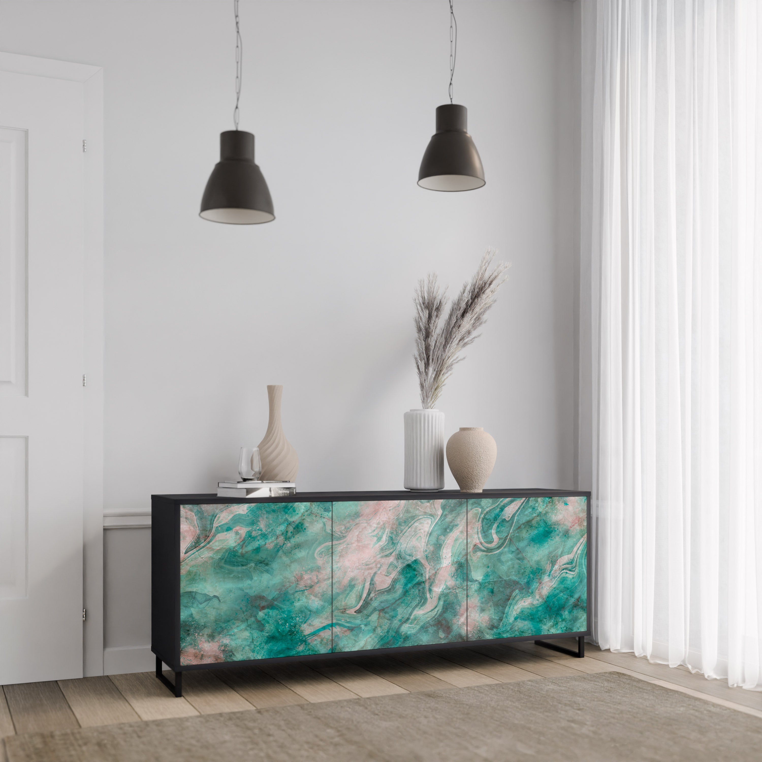 ABSTRACT ALCHEMY 3-türiges Sideboard in Schwarz