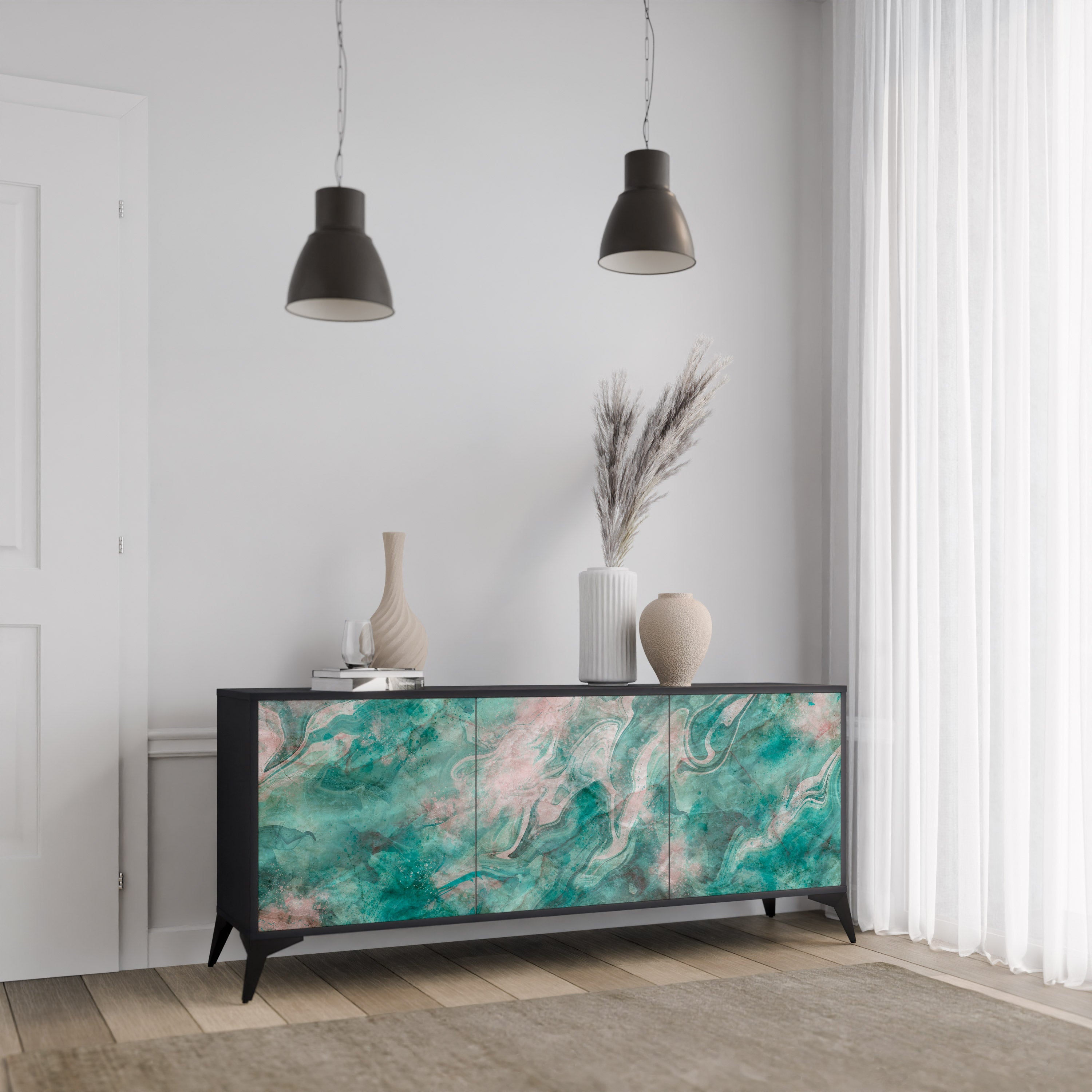 ABSTRACT ALCHEMY 3-türiges Sideboard in Schwarz