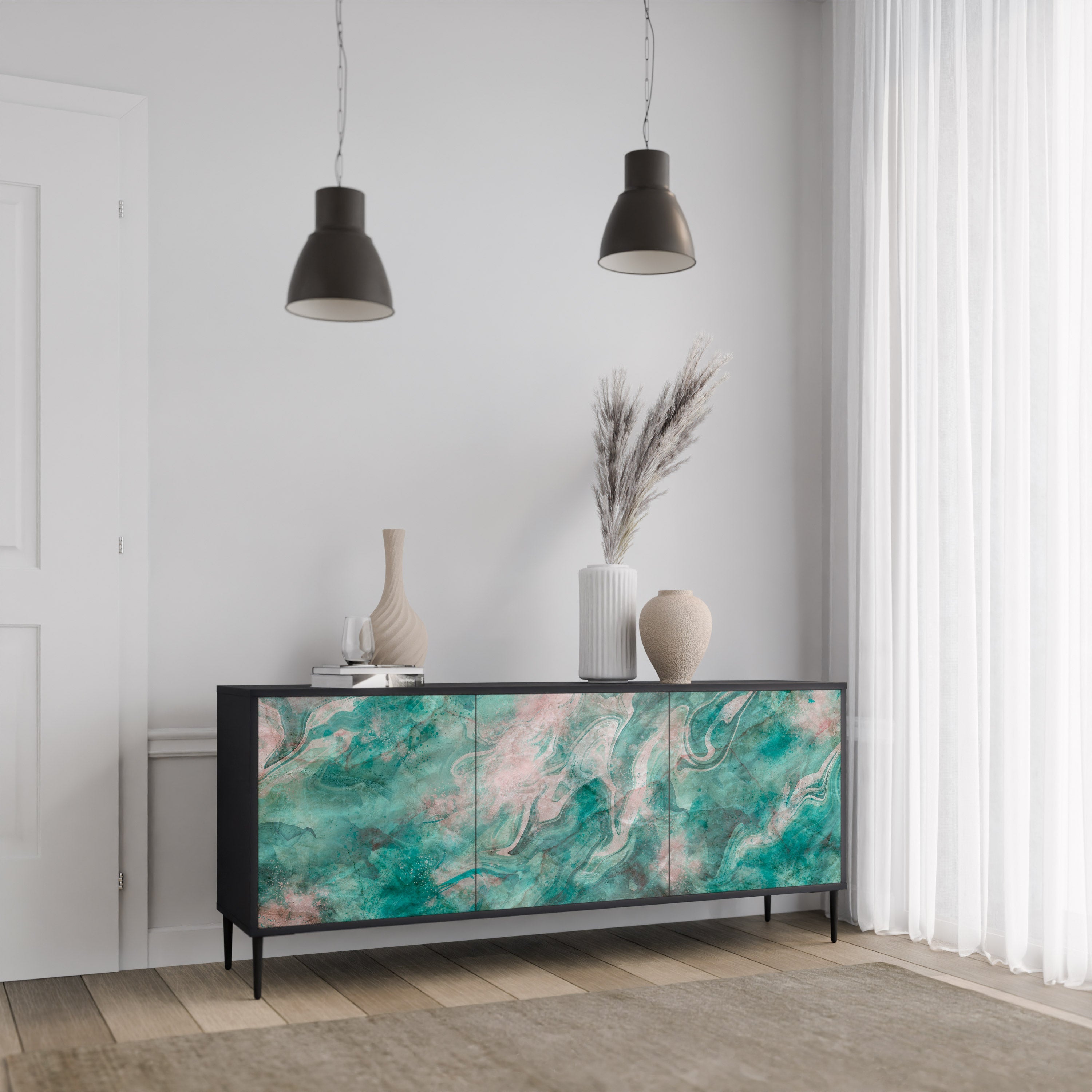 ABSTRACT ALCHEMY 3-türiges Sideboard in Schwarz