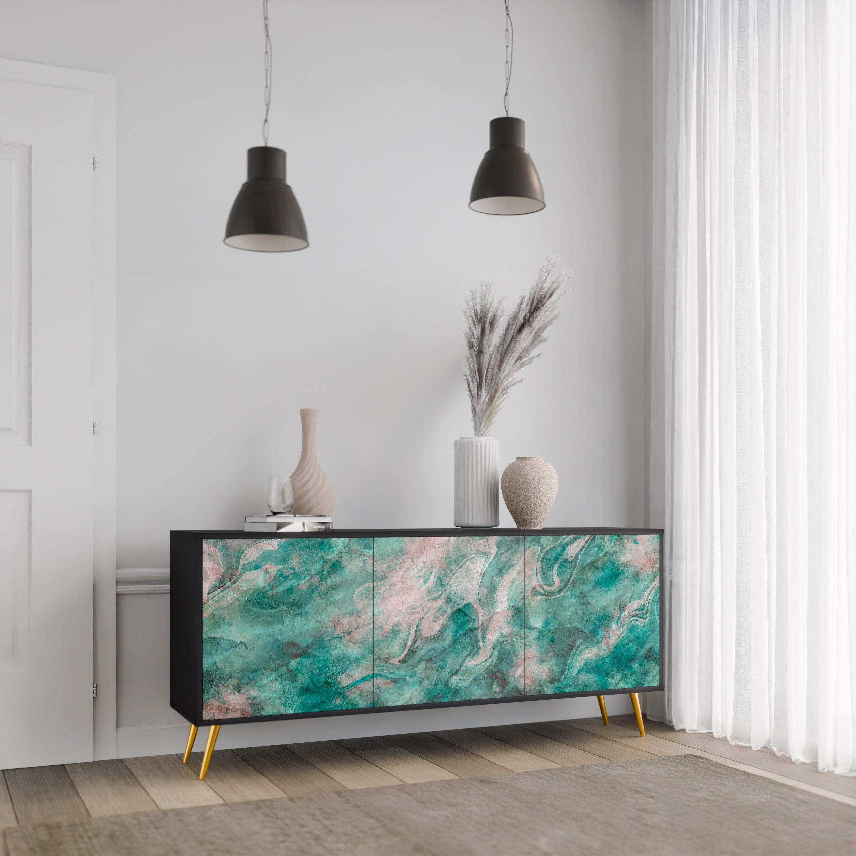 ABSTRACT ALCHEMY 3-türiges Sideboard in Schwarz