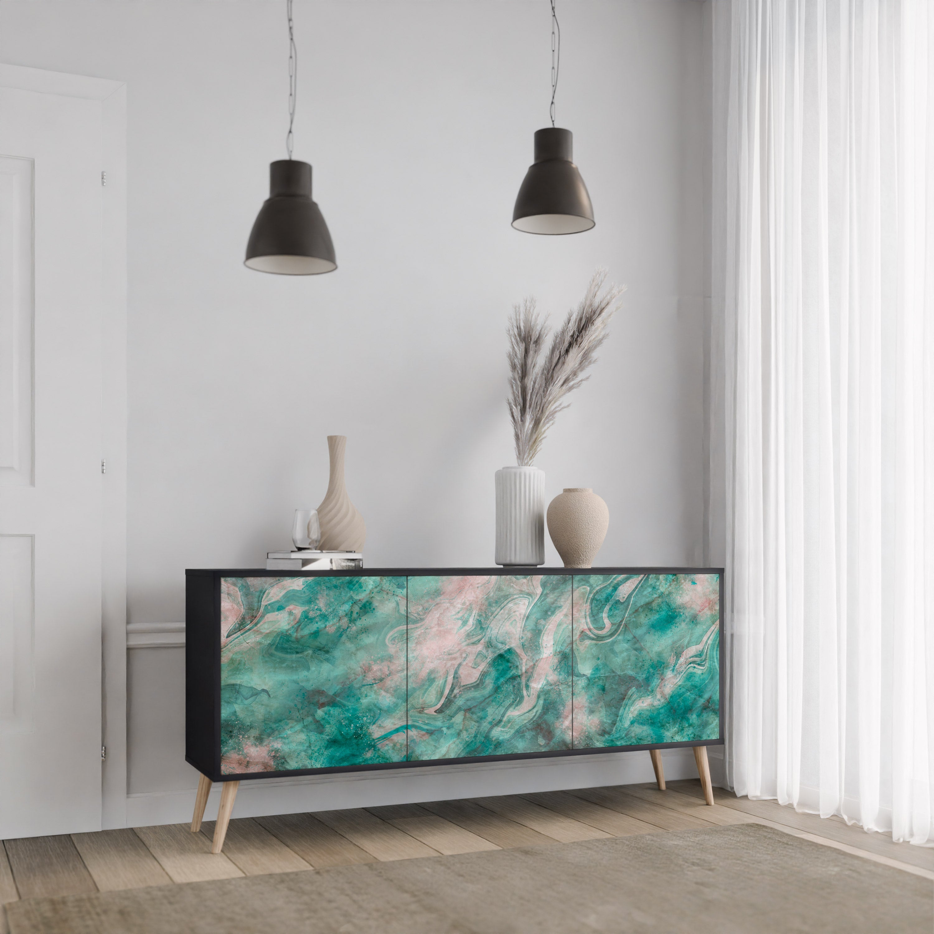 ABSTRACT ALCHEMY 3-türiges Sideboard in Schwarz