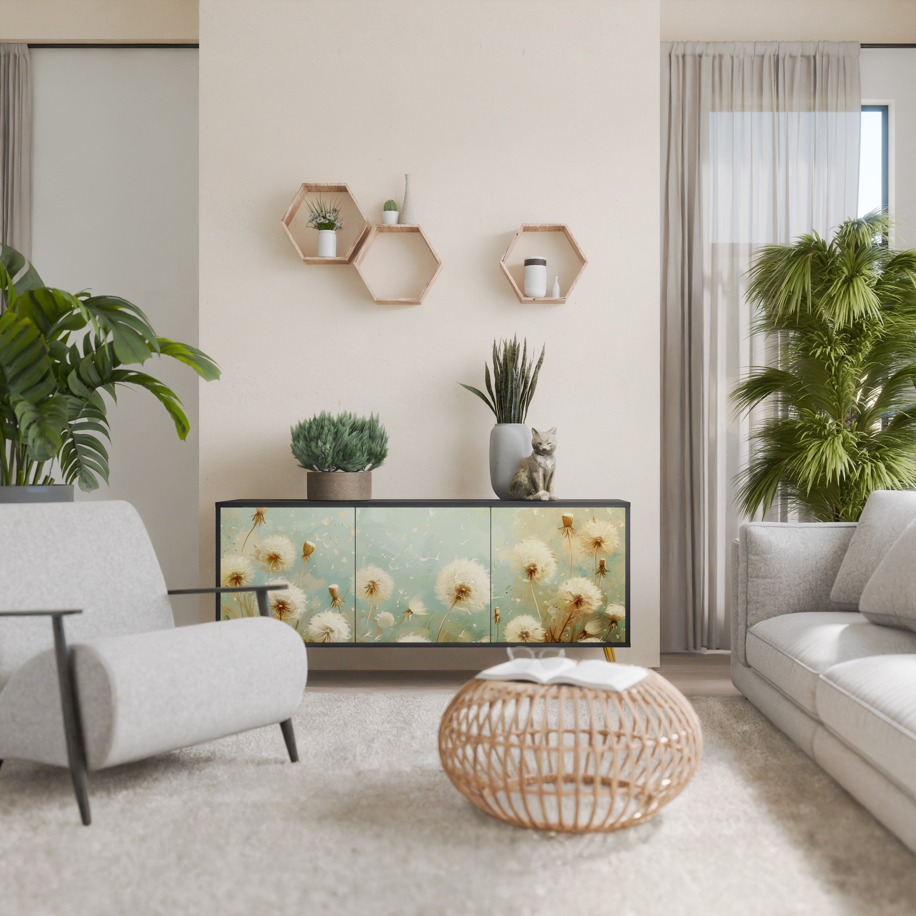 DREAMY MEADOW 3-türiges Sideboard in Schwarz