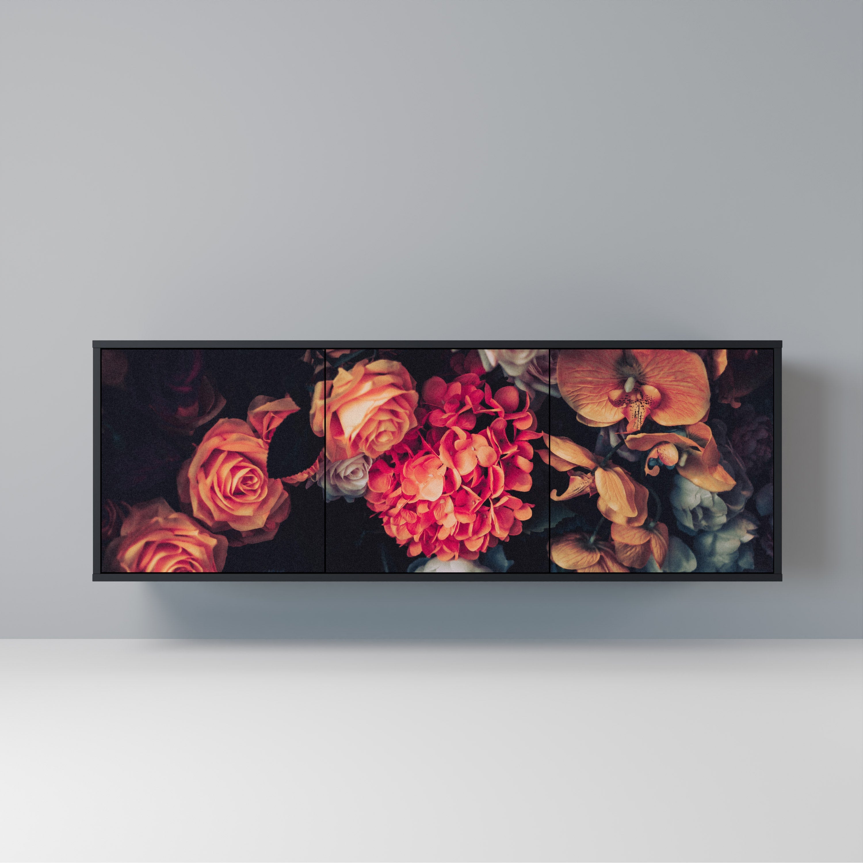NEVERENDING BLOOM Sideboard mit 3 Türen in Schwarz