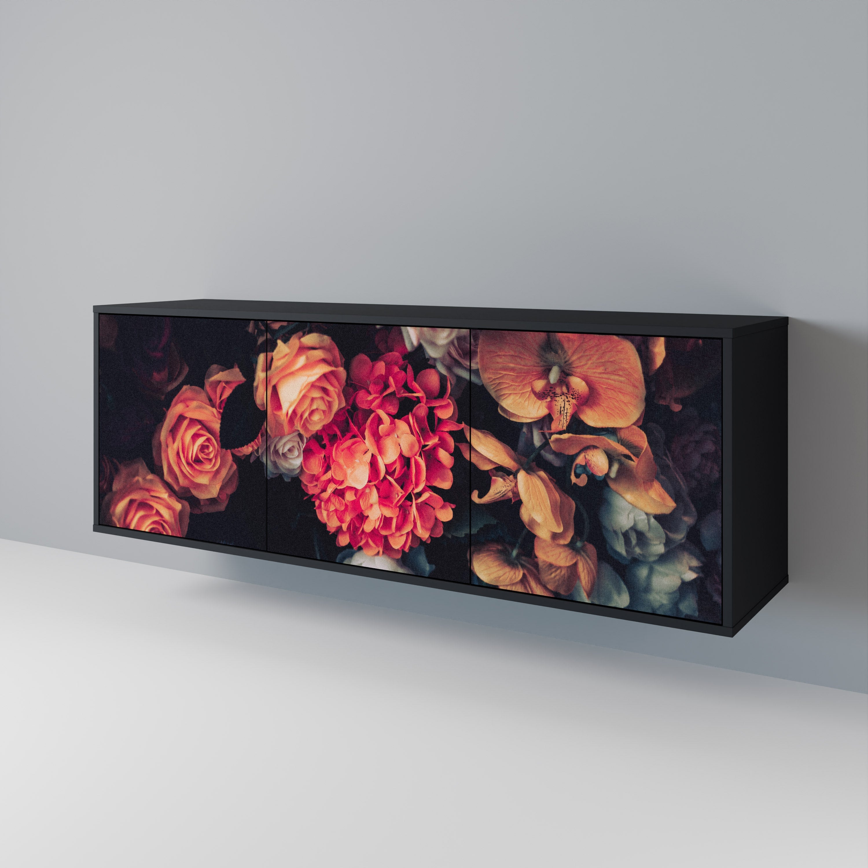 NEVERENDING BLOOM Sideboard mit 3 Türen in Schwarz