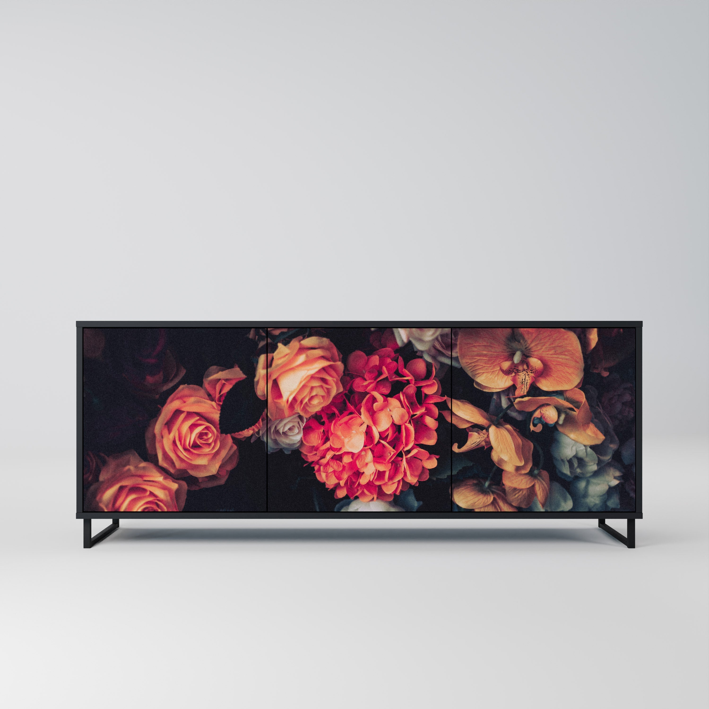 NEVERENDING BLOOM Sideboard mit 3 Türen in Schwarz