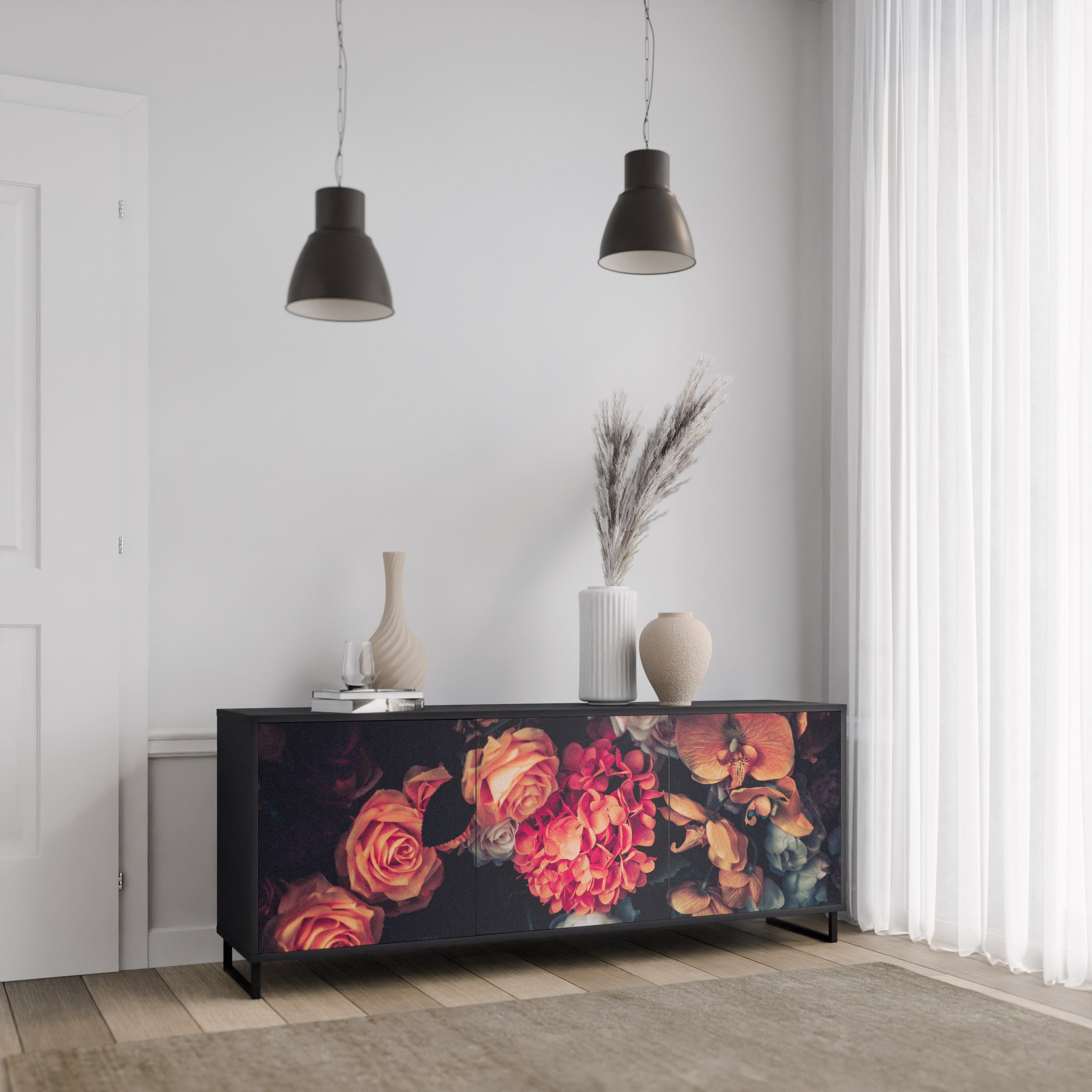 NEVERENDING BLOOM Sideboard mit 3 Türen in Schwarz