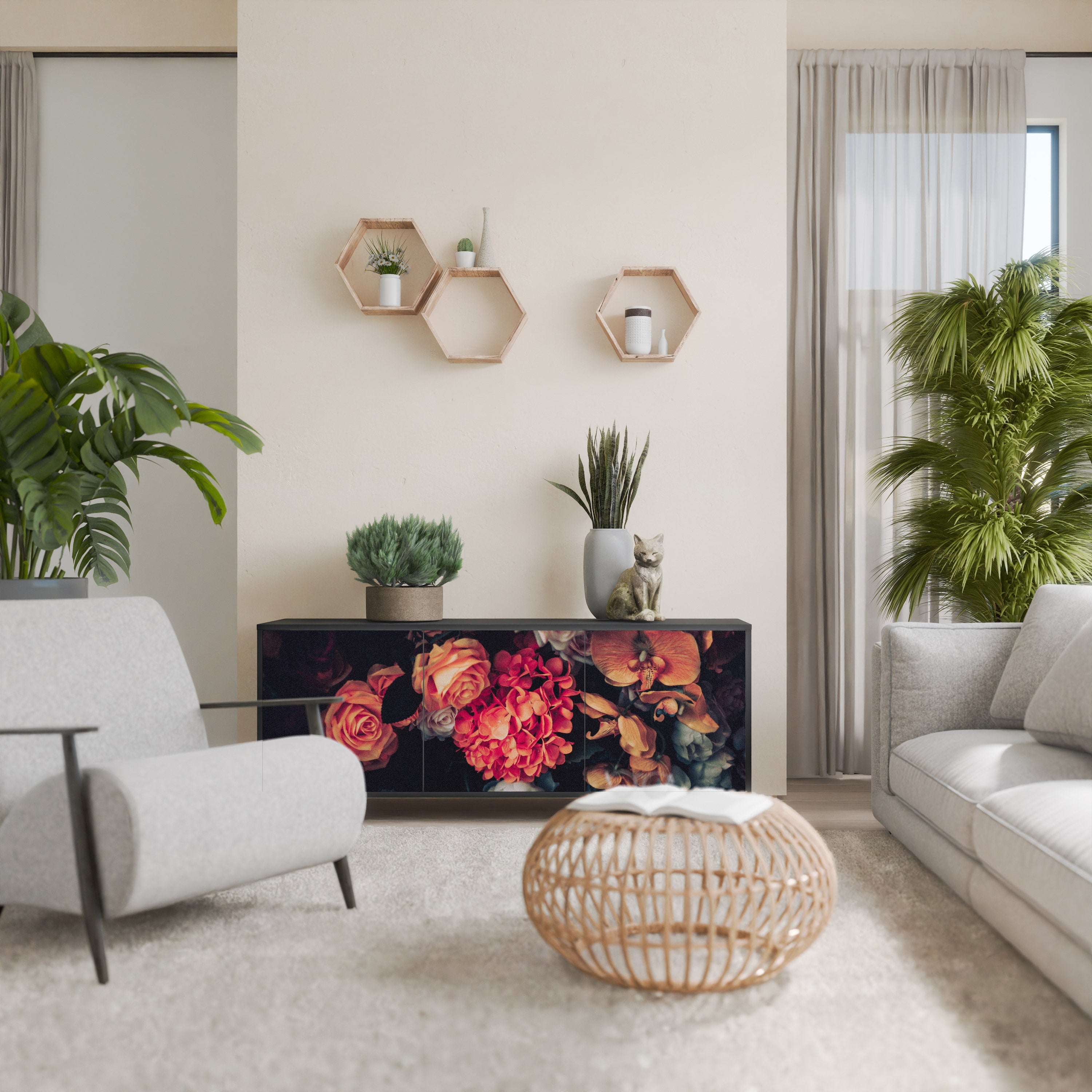 NEVERENDING BLOOM Sideboard mit 3 Türen in Schwarz