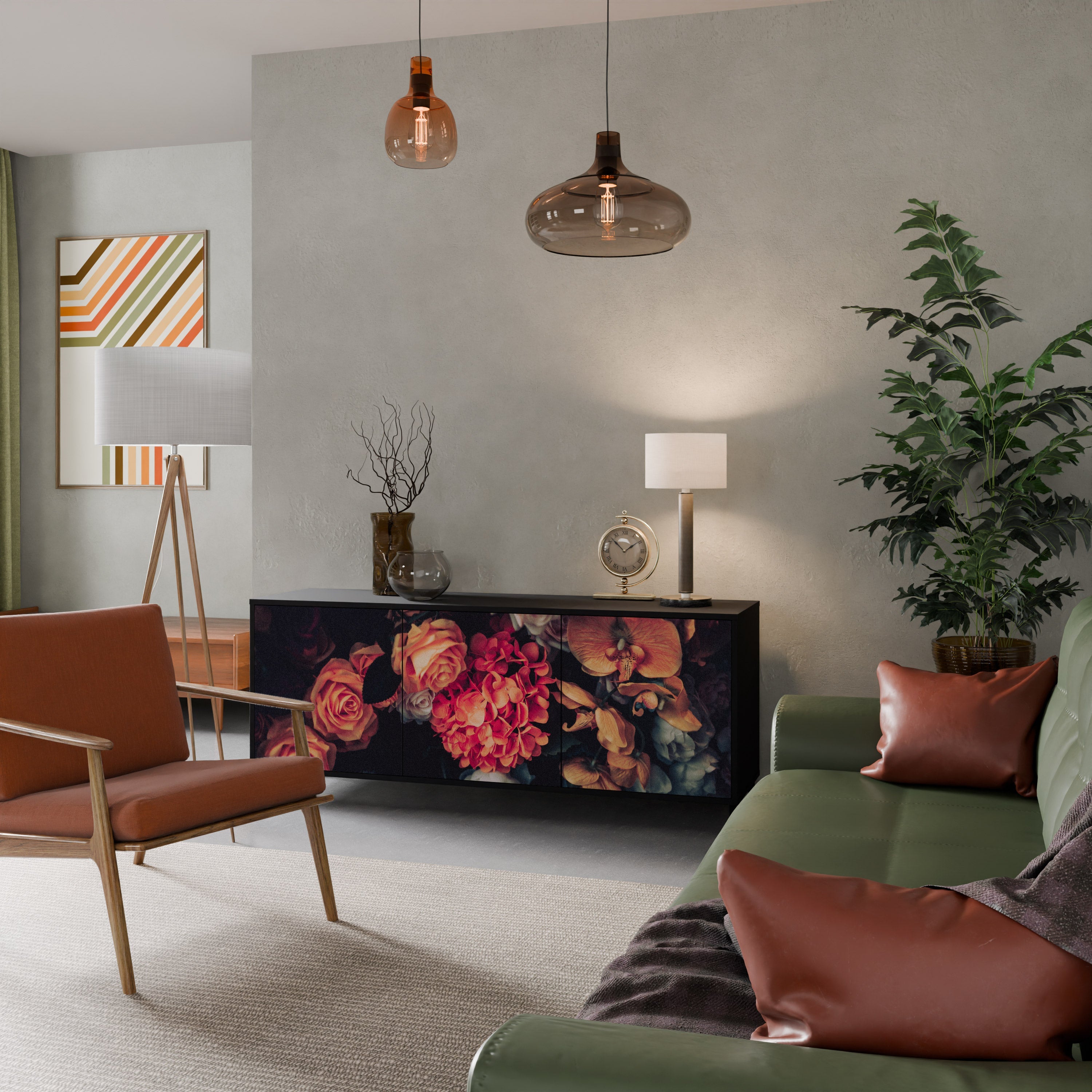 NEVERENDING BLOOM Sideboard mit 3 Türen in Schwarz