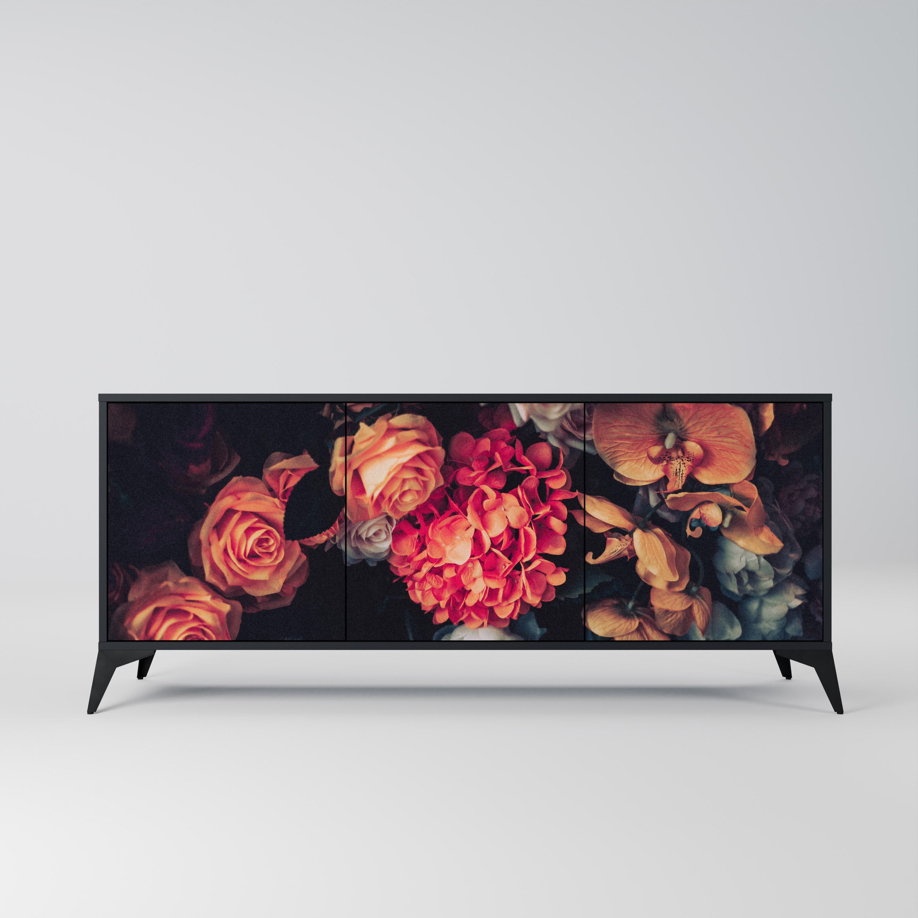 NEVERENDING BLOOM Sideboard mit 3 Türen in Schwarz