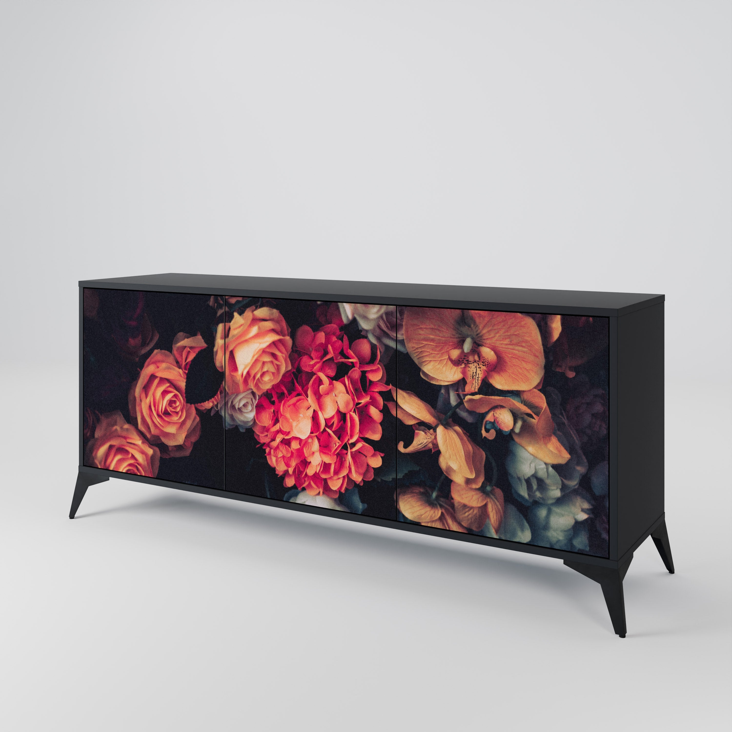 NEVERENDING BLOOM Sideboard mit 3 Türen in Schwarz