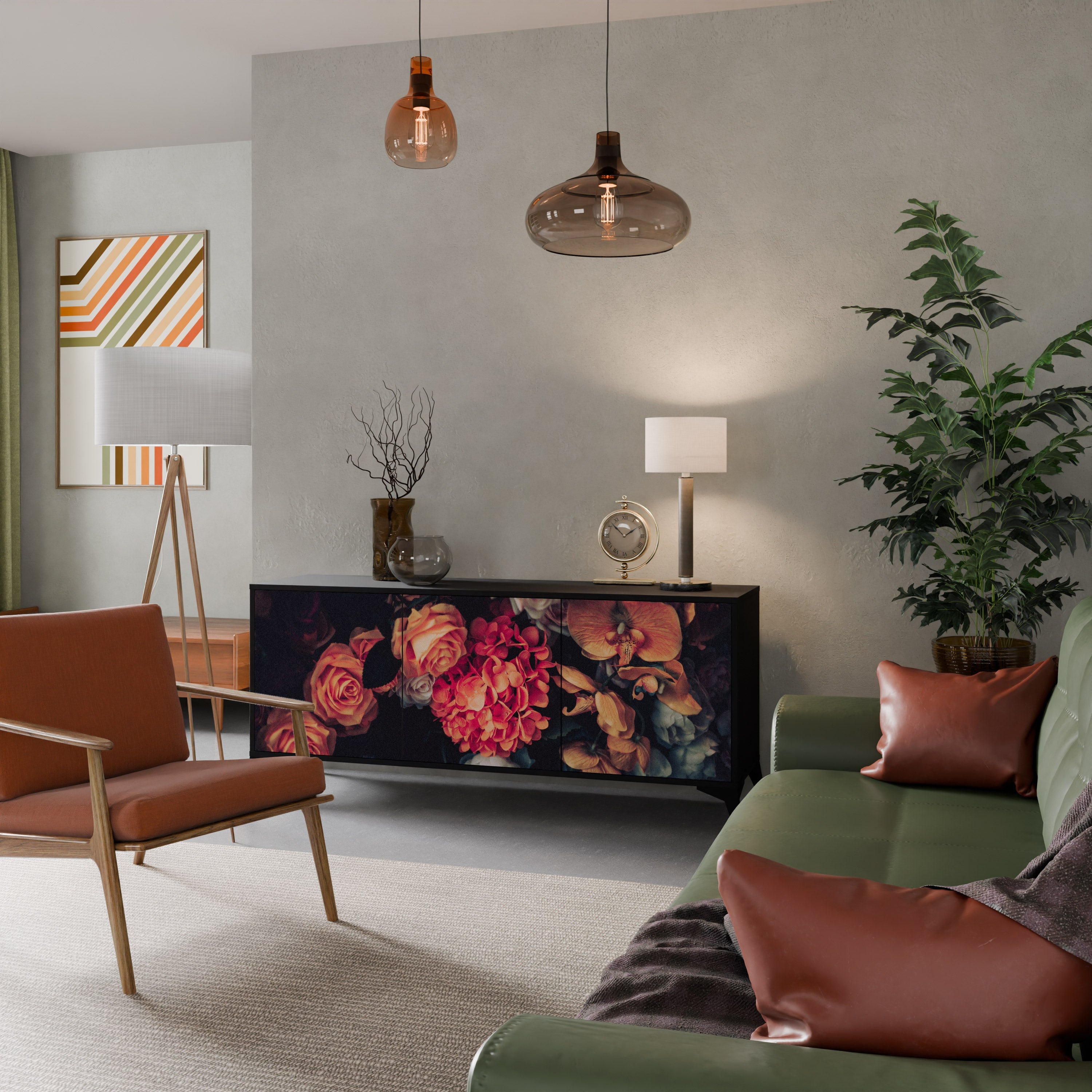 NEVERENDING BLOOM Sideboard mit 3 Türen in Schwarz