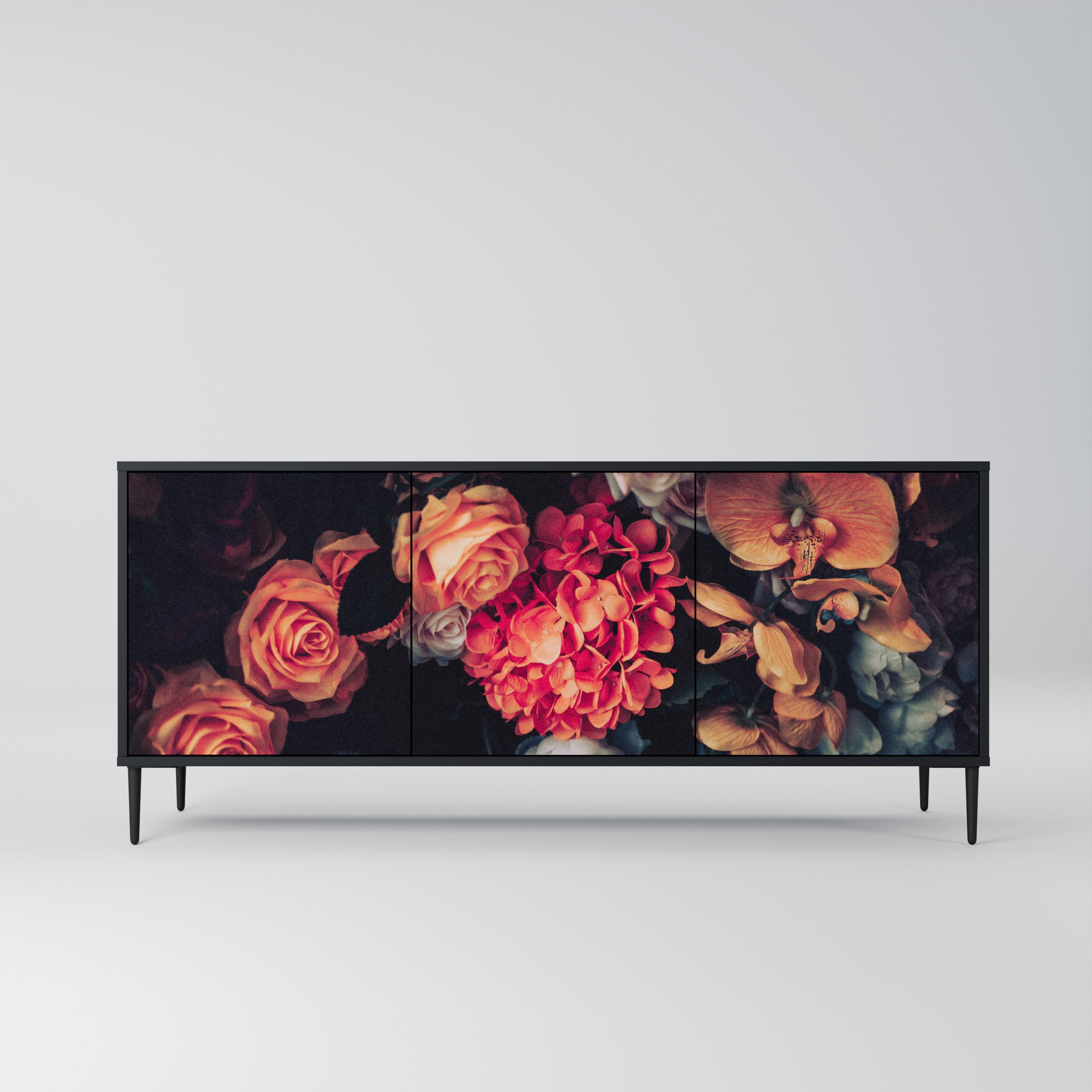 NEVERENDING BLOOM Sideboard mit 3 Türen in Schwarz