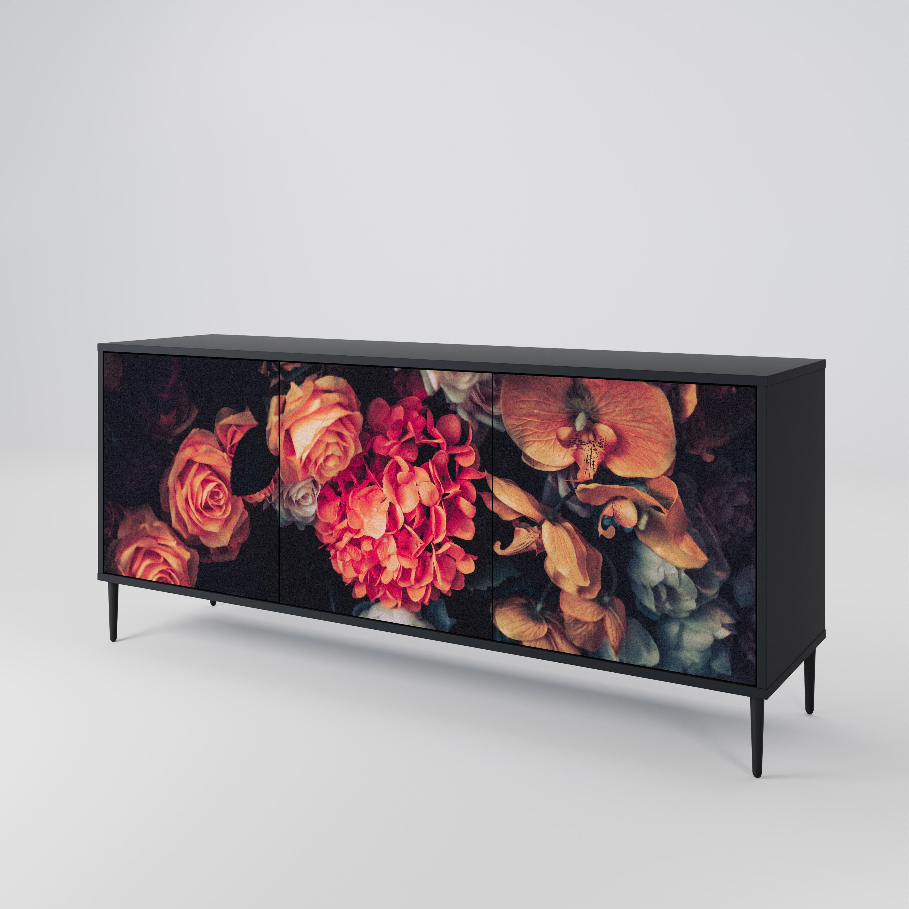 NEVERENDING BLOOM Sideboard mit 3 Türen in Schwarz