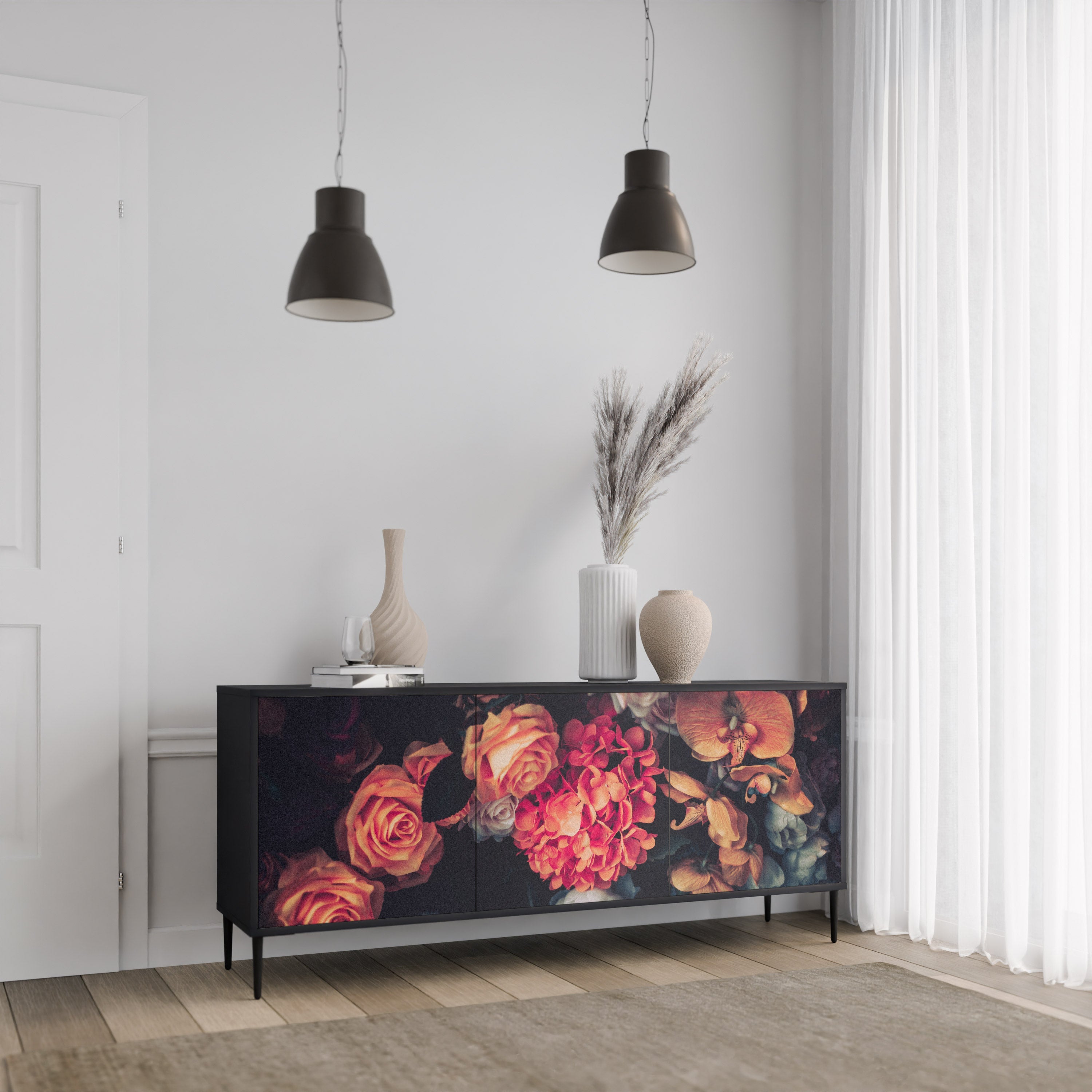 NEVERENDING BLOOM Sideboard mit 3 Türen in Schwarz