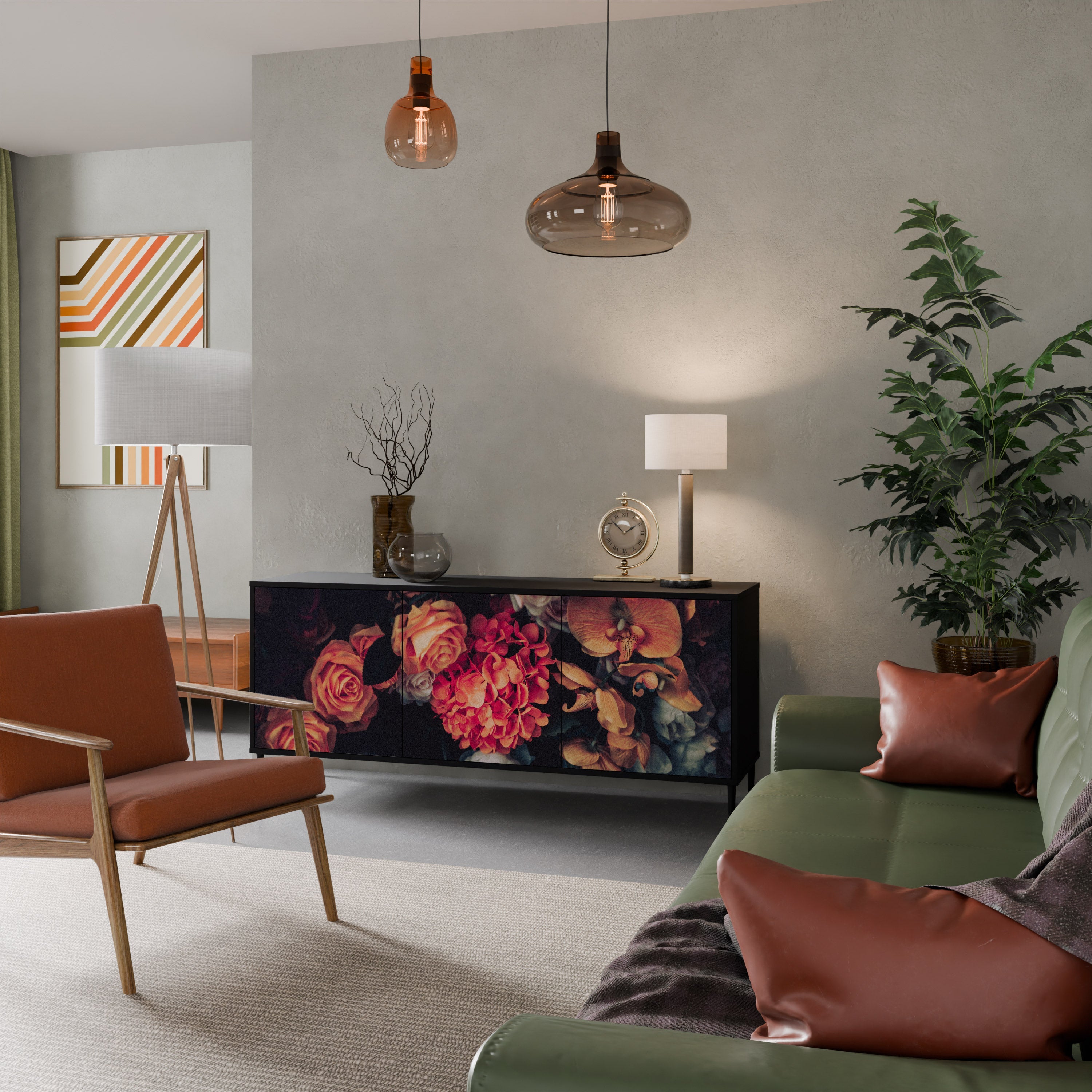 NEVERENDING BLOOM Sideboard mit 3 Türen in Schwarz