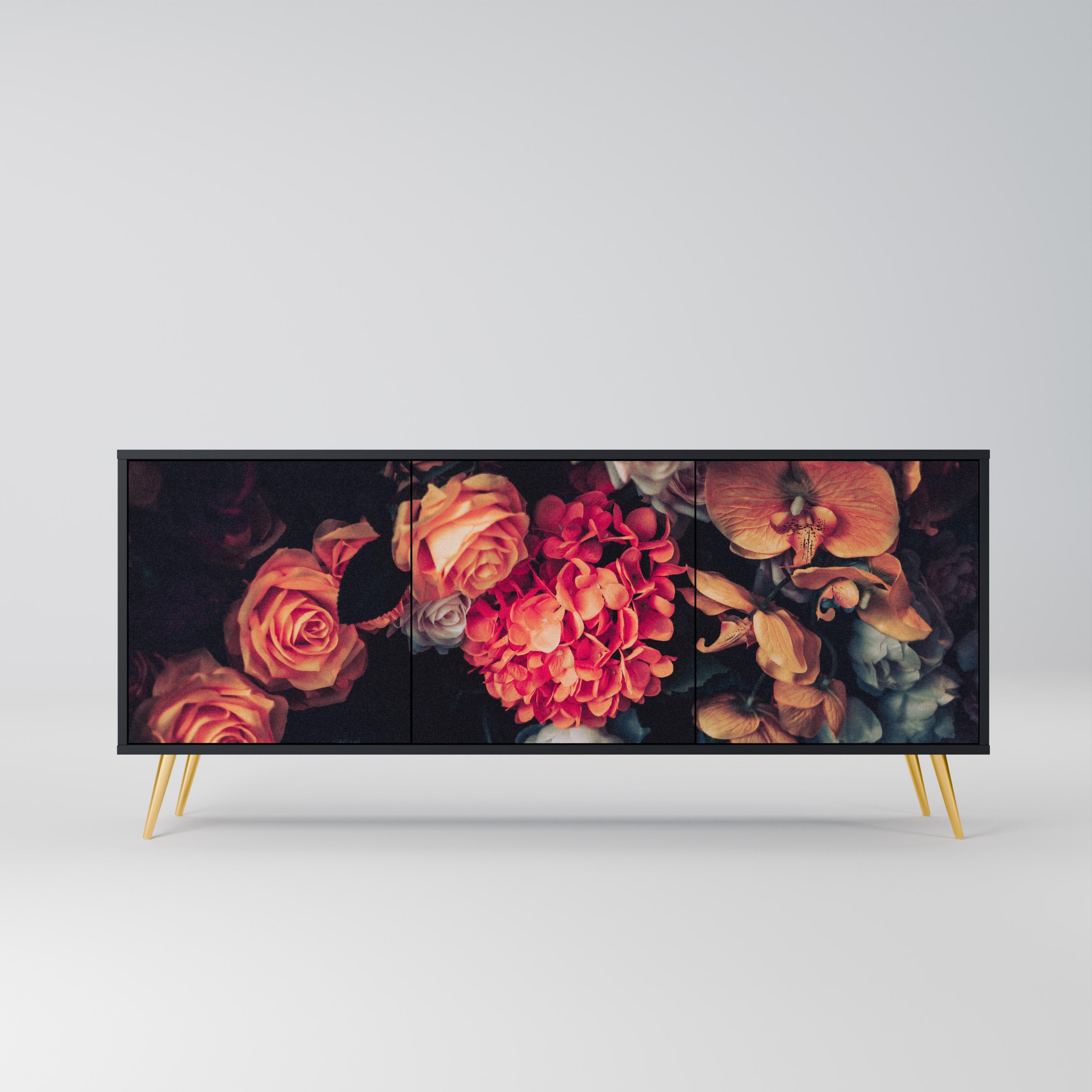 NEVERENDING BLOOM Sideboard mit 3 Türen in Schwarz