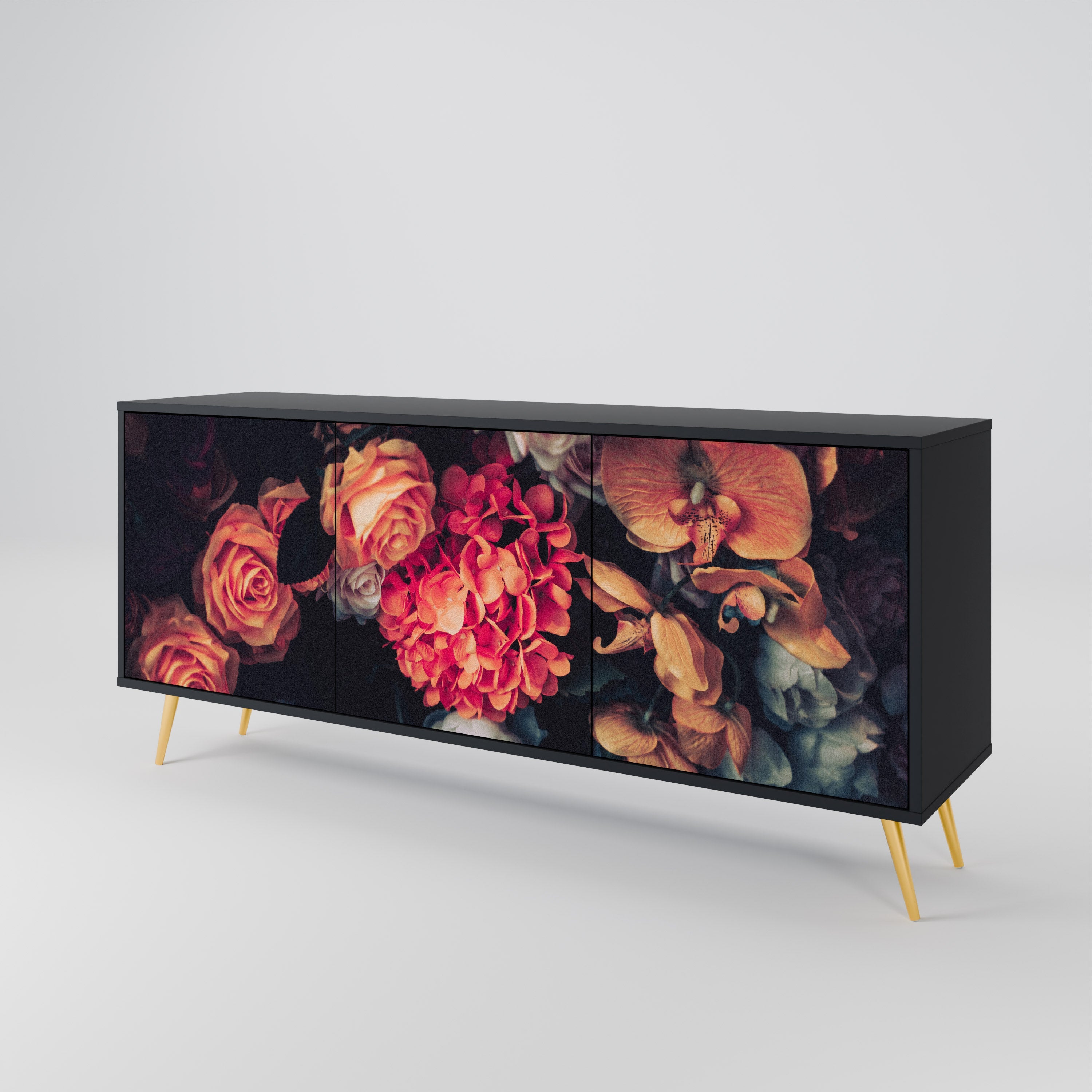 NEVERENDING BLOOM Sideboard mit 3 Türen in Schwarz