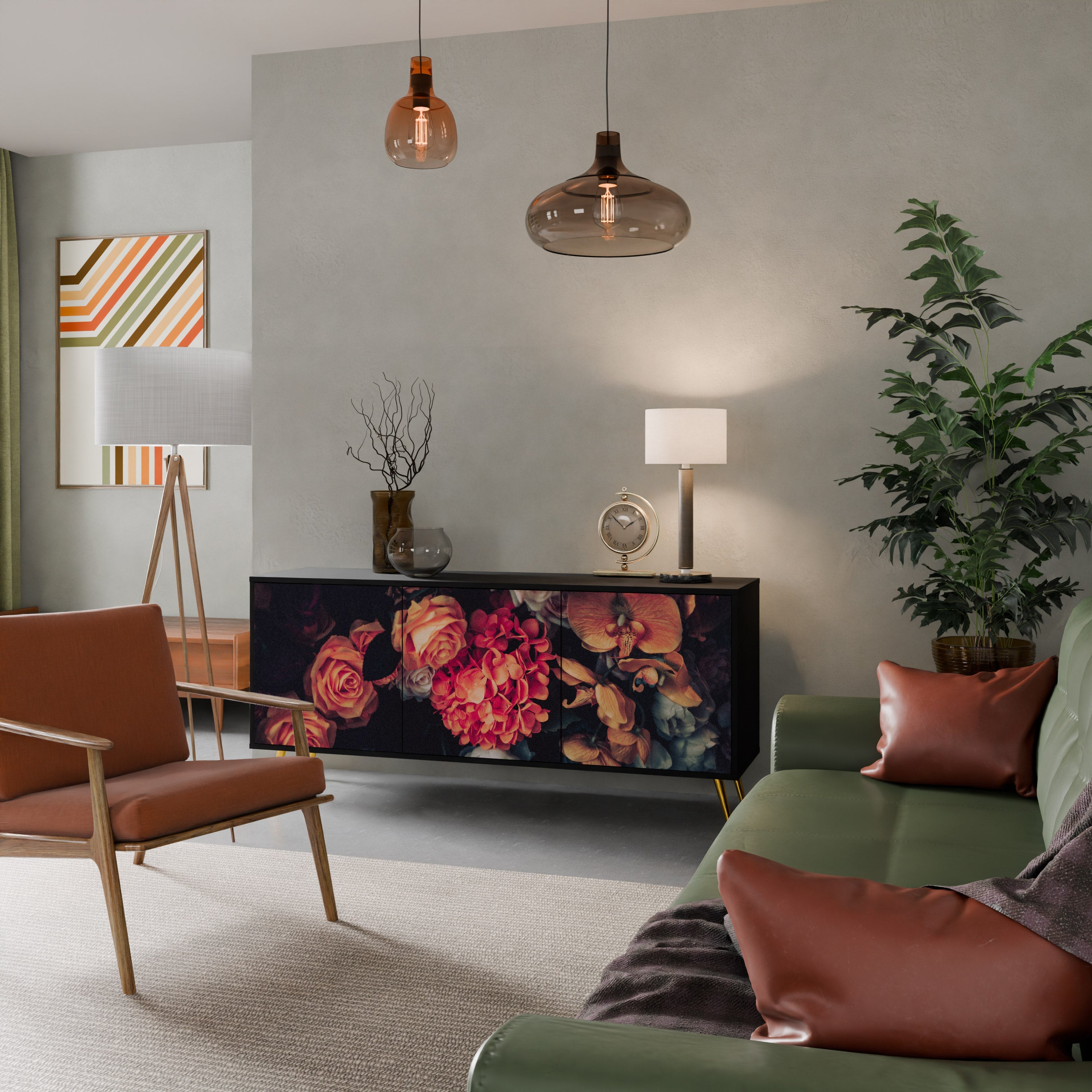 NEVERENDING BLOOM Sideboard mit 3 Türen in Schwarz
