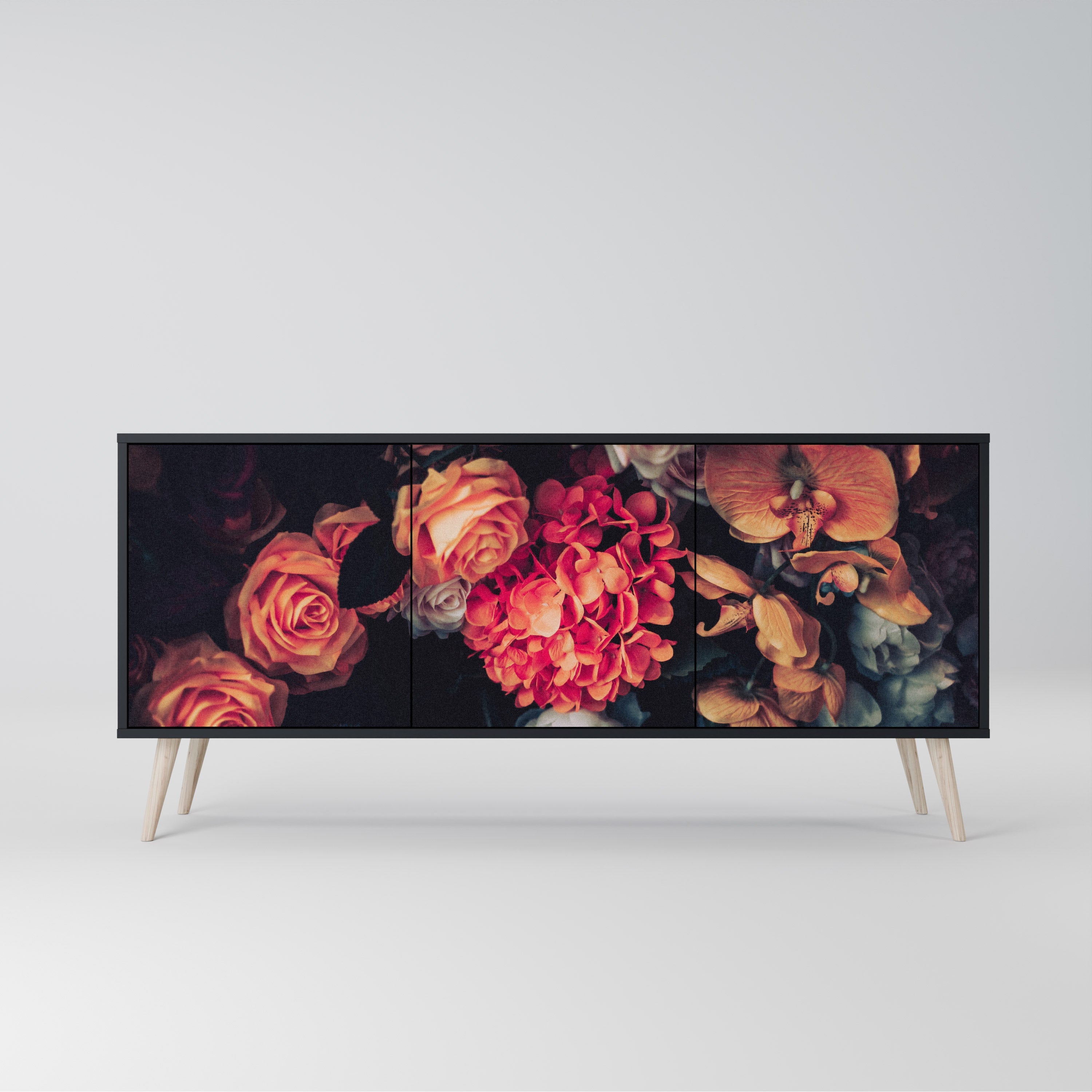 NEVERENDING BLOOM Sideboard mit 3 Türen in Schwarz