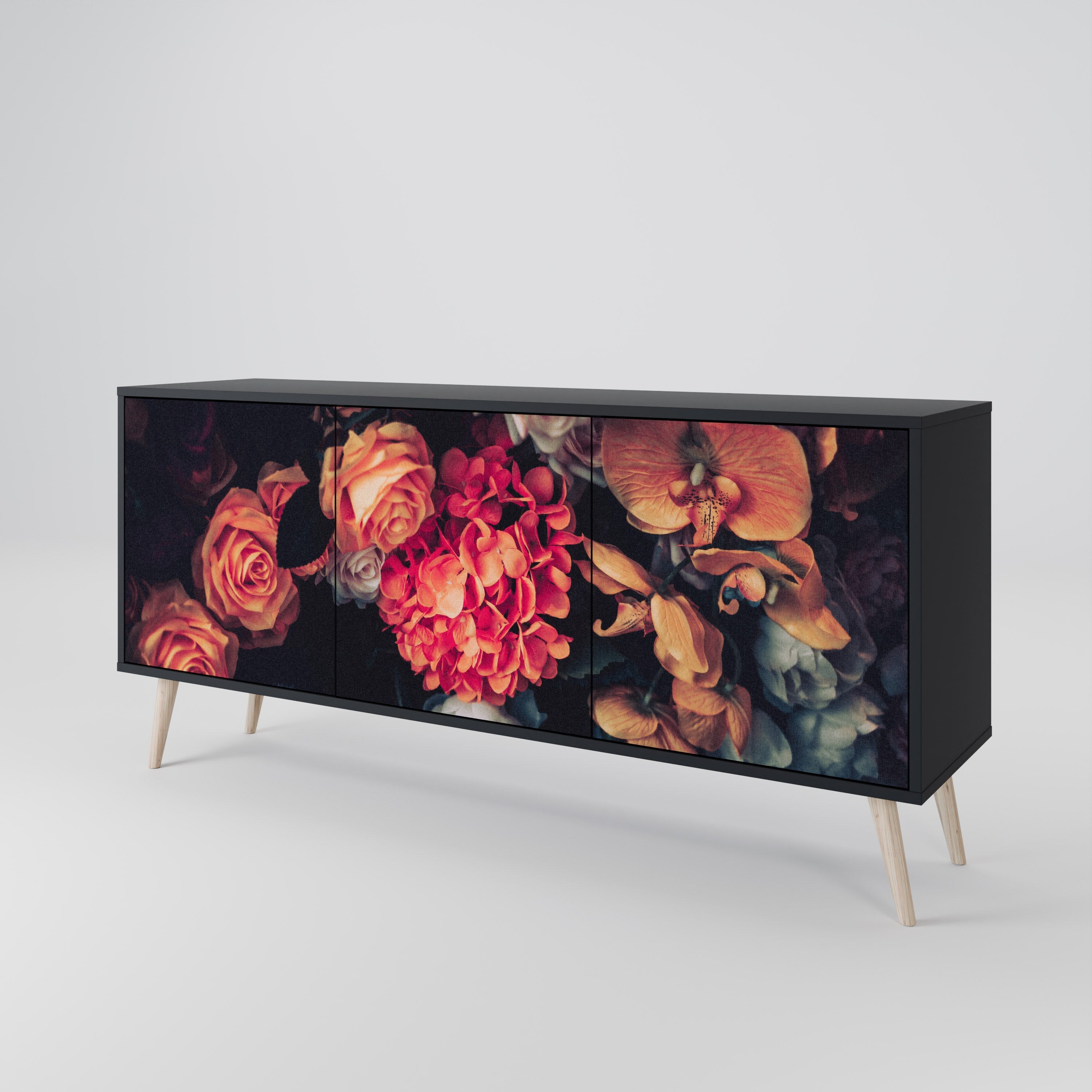 NEVERENDING BLOOM Sideboard mit 3 Türen in Schwarz