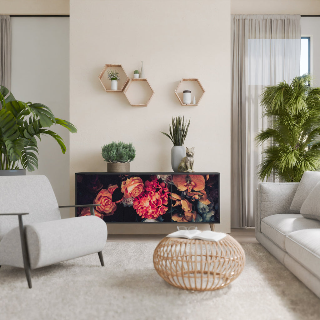 NEVERENDING BLOOM Sideboard mit 3 Türen in Schwarz