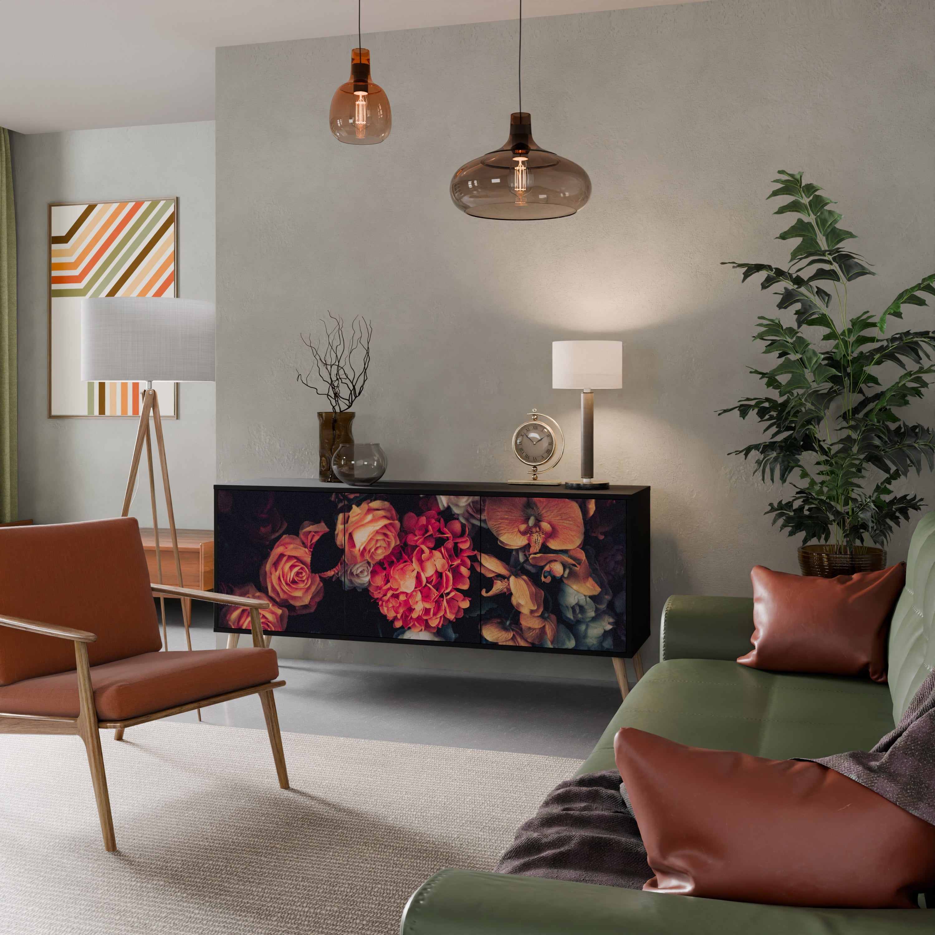 NEVERENDING BLOOM Sideboard mit 3 Türen in Schwarz