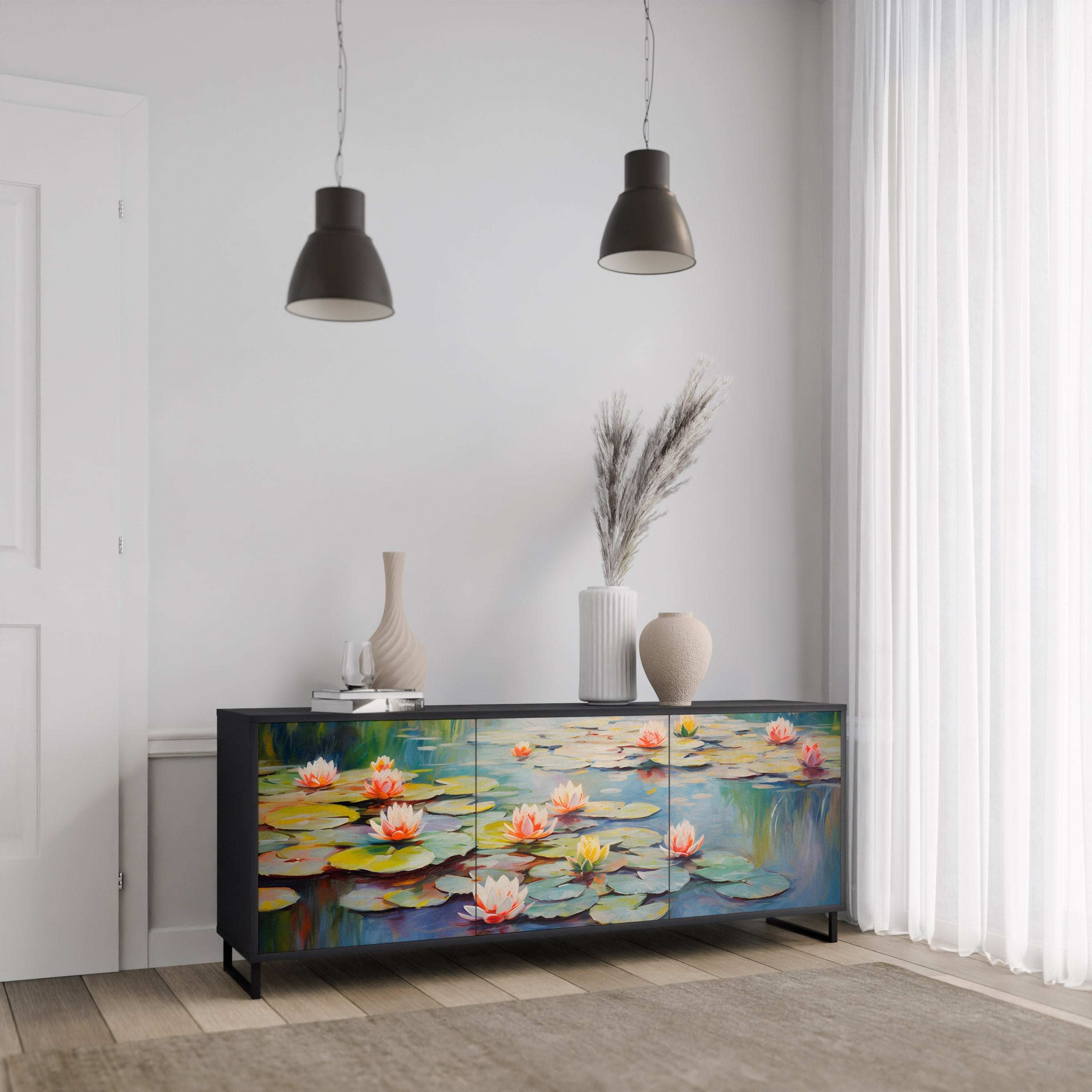 BLOOMING WATERS Sideboard mit 3 Türen in Schwarz