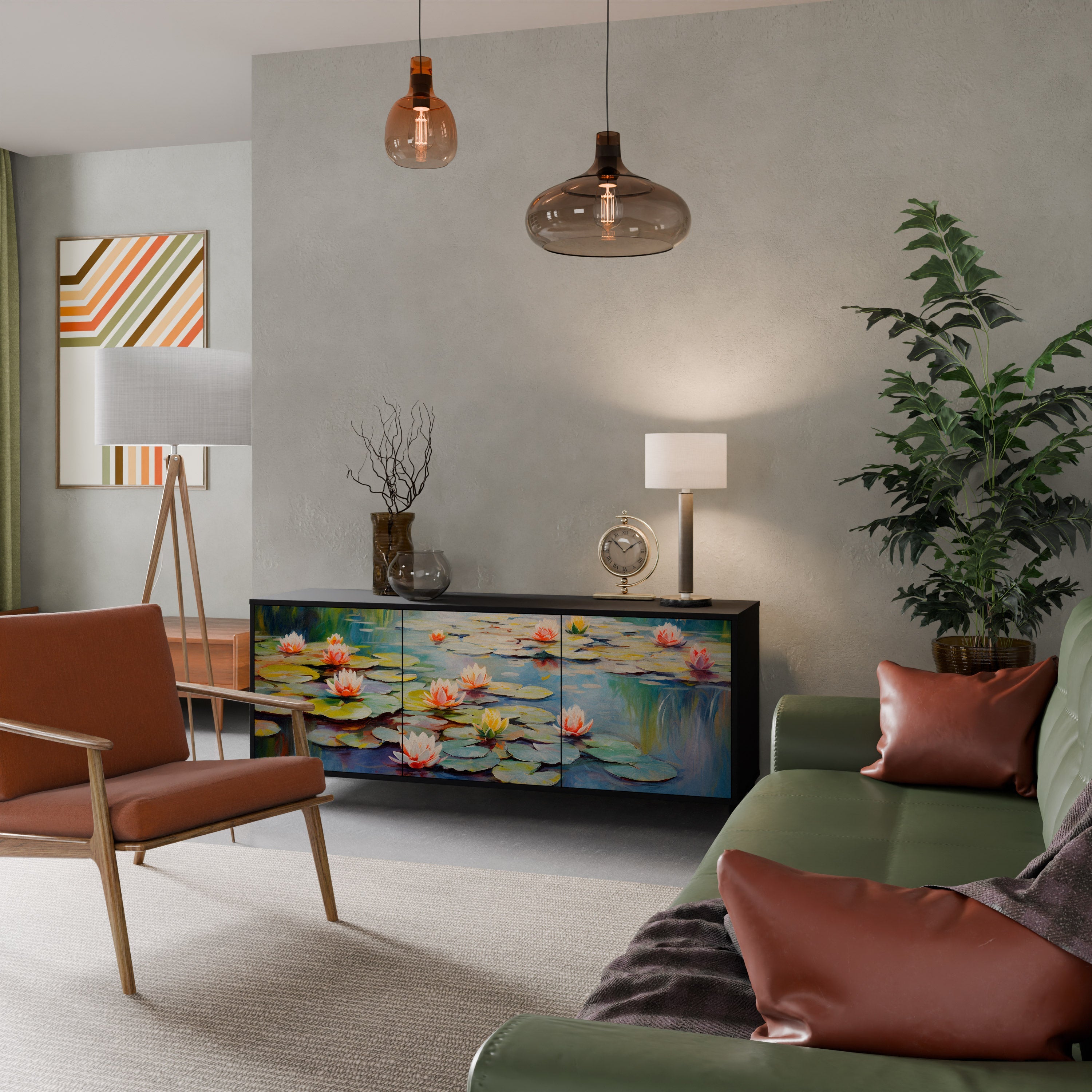 BLOOMING WATERS Sideboard mit 3 Türen in Schwarz