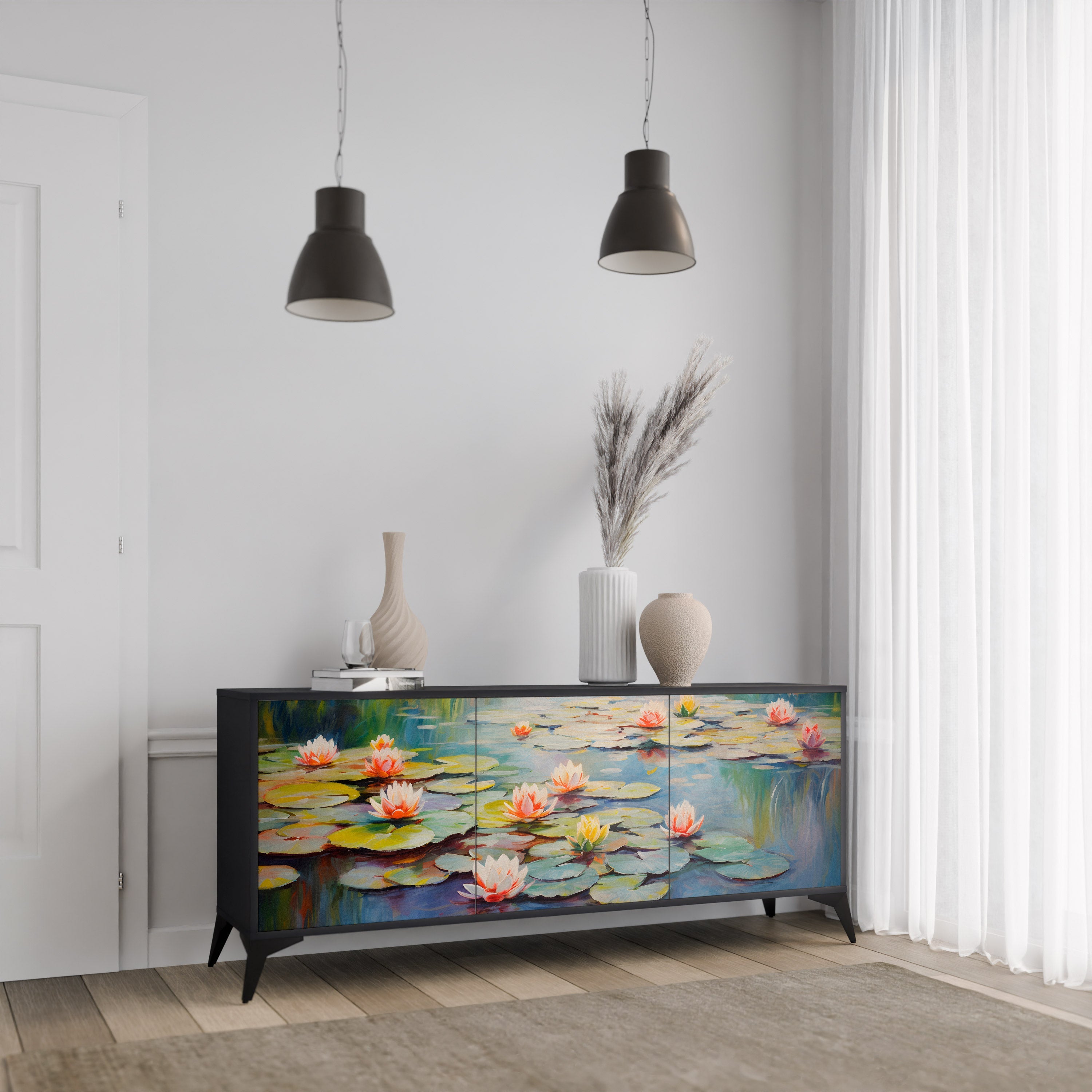 BLOOMING WATERS Sideboard mit 3 Türen in Schwarz