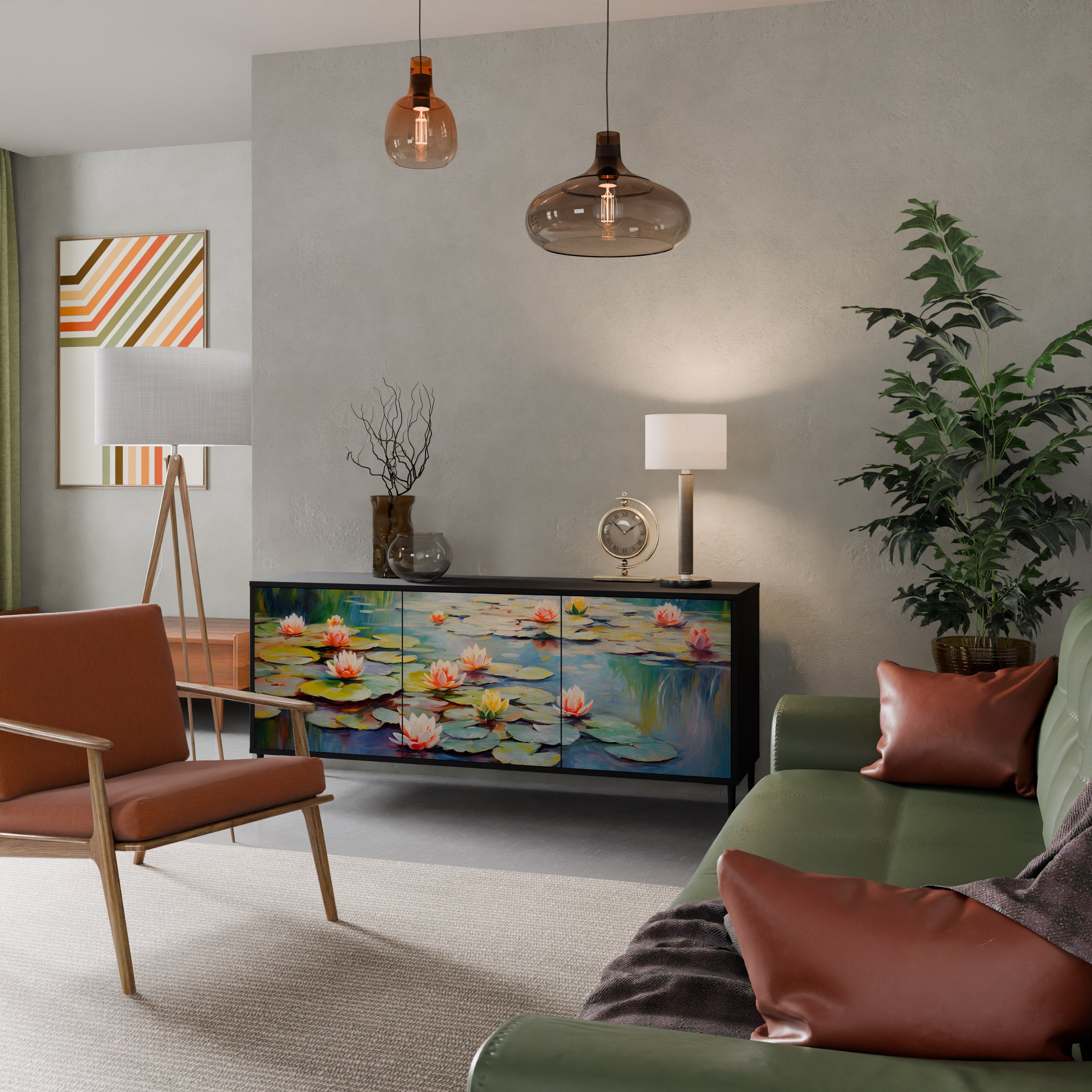 BLOOMING WATERS Sideboard mit 3 Türen in Schwarz