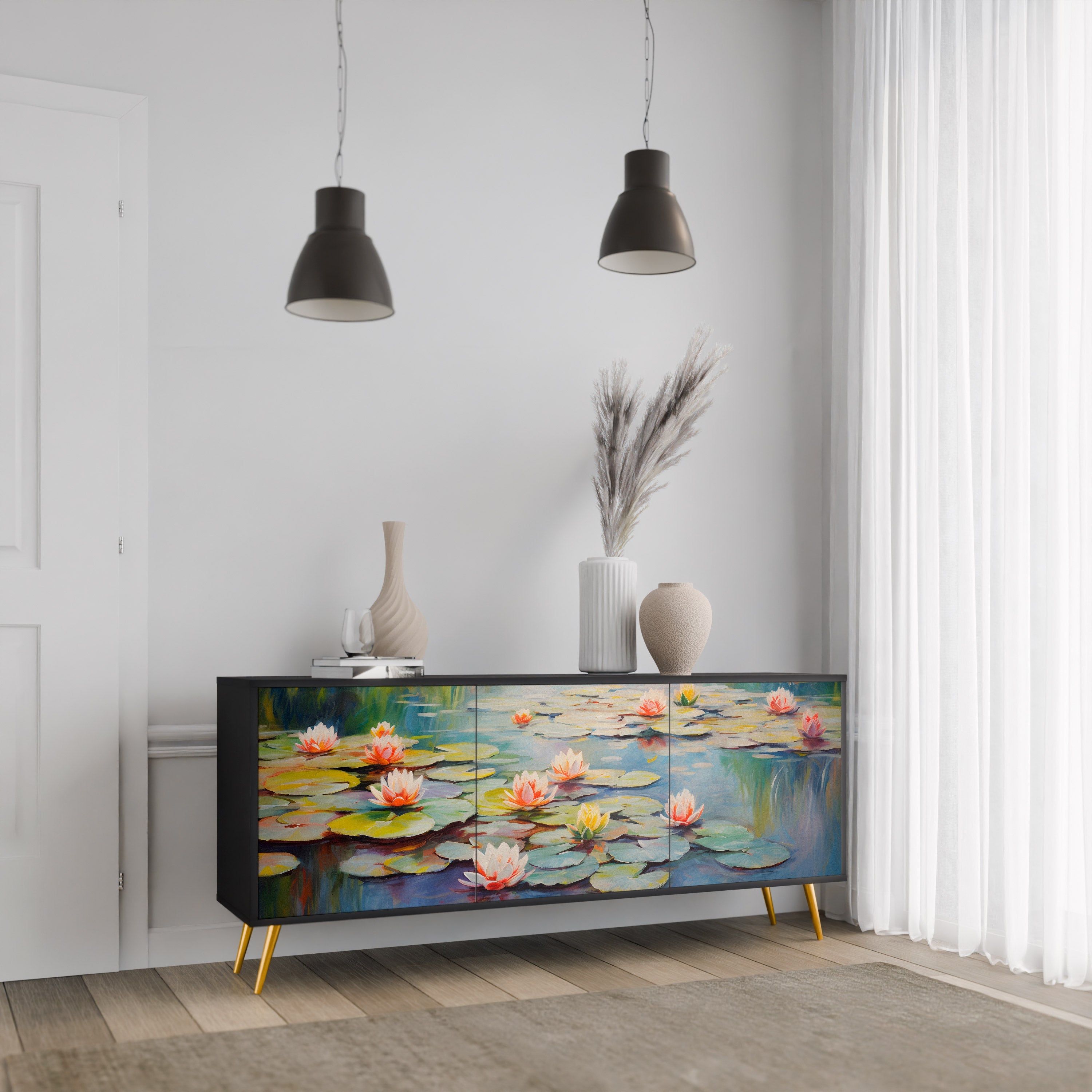 BLOOMING WATERS Sideboard mit 3 Türen in Schwarz