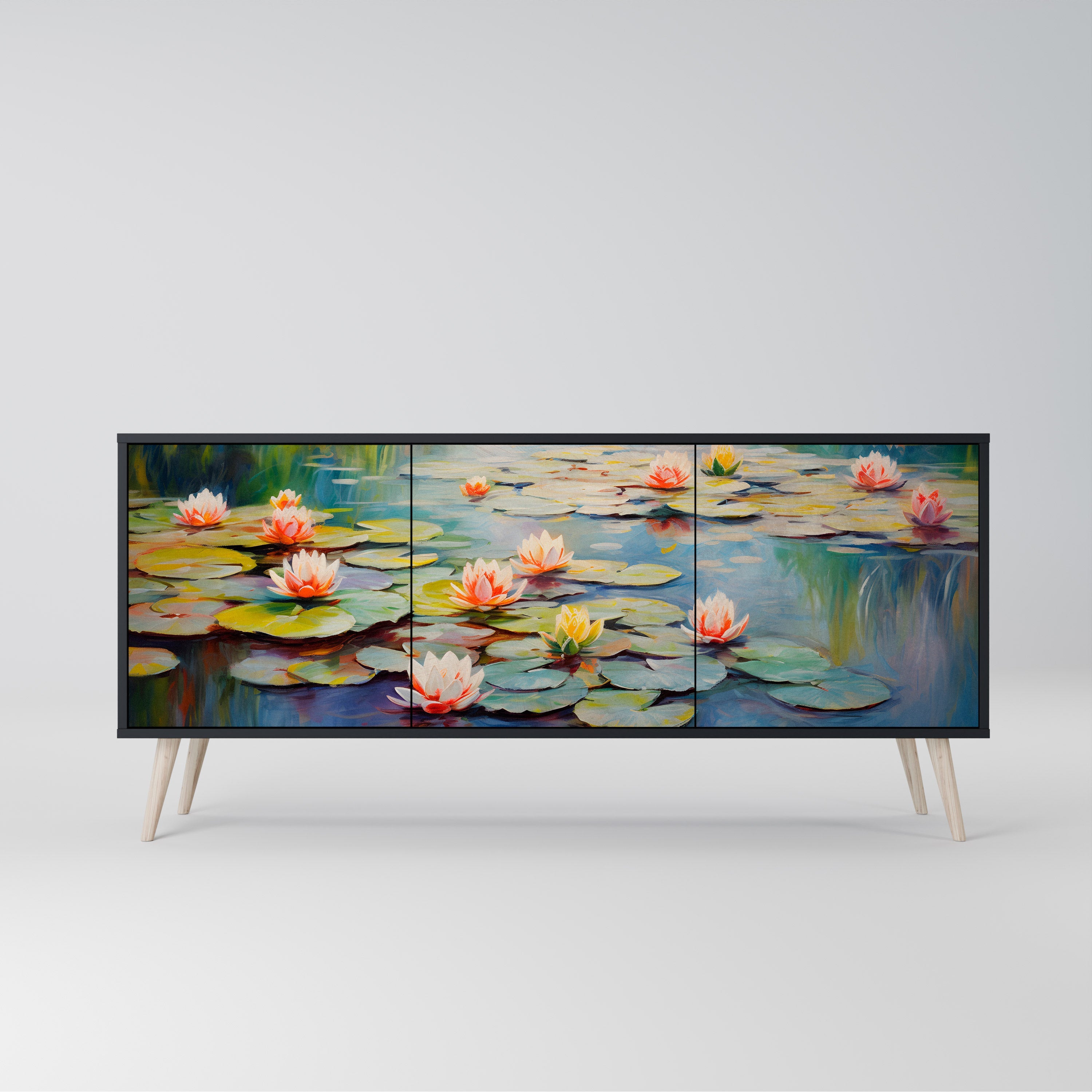 BLOOMING WATERS Sideboard mit 3 Türen in Schwarz