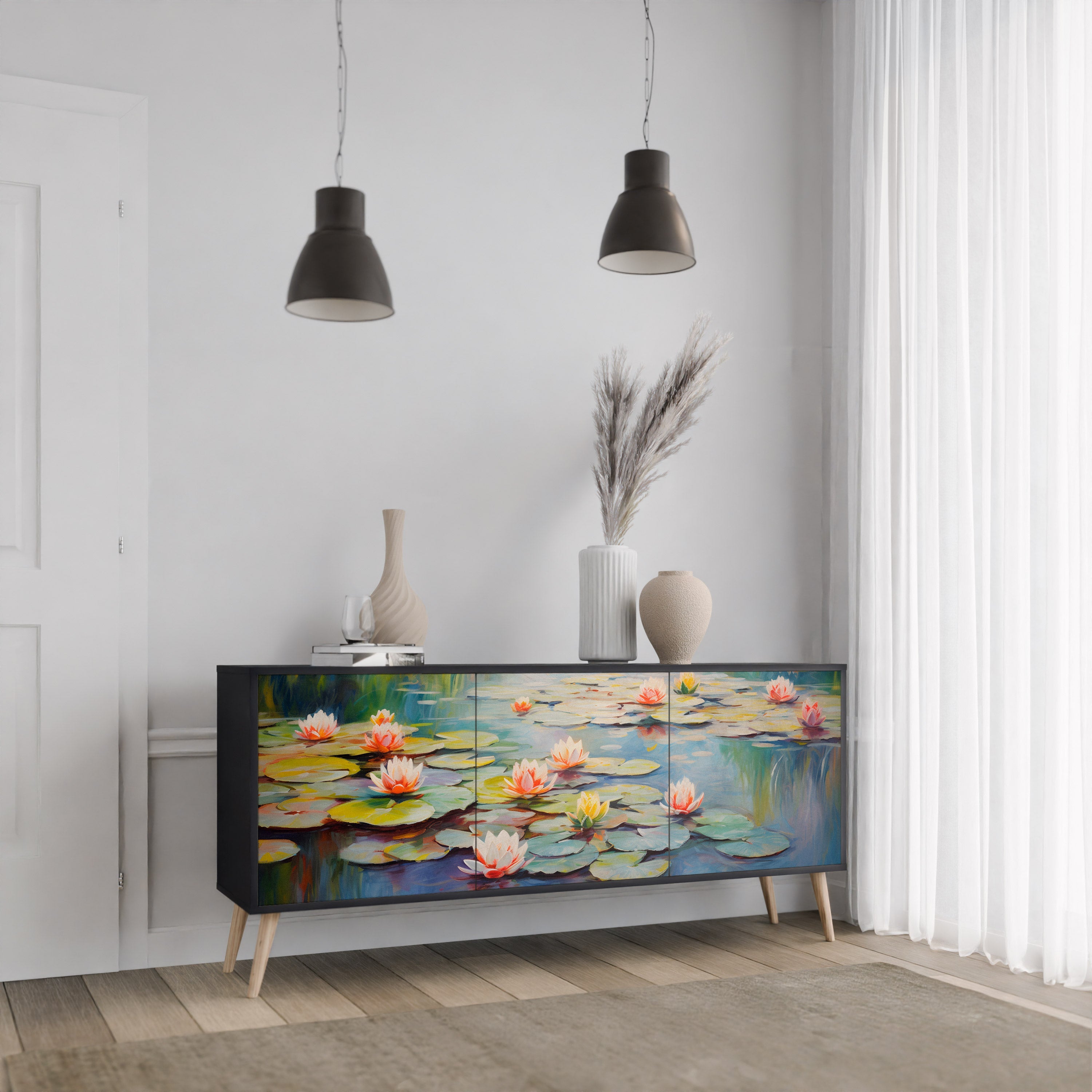 BLOOMING WATERS Sideboard mit 3 Türen in Schwarz