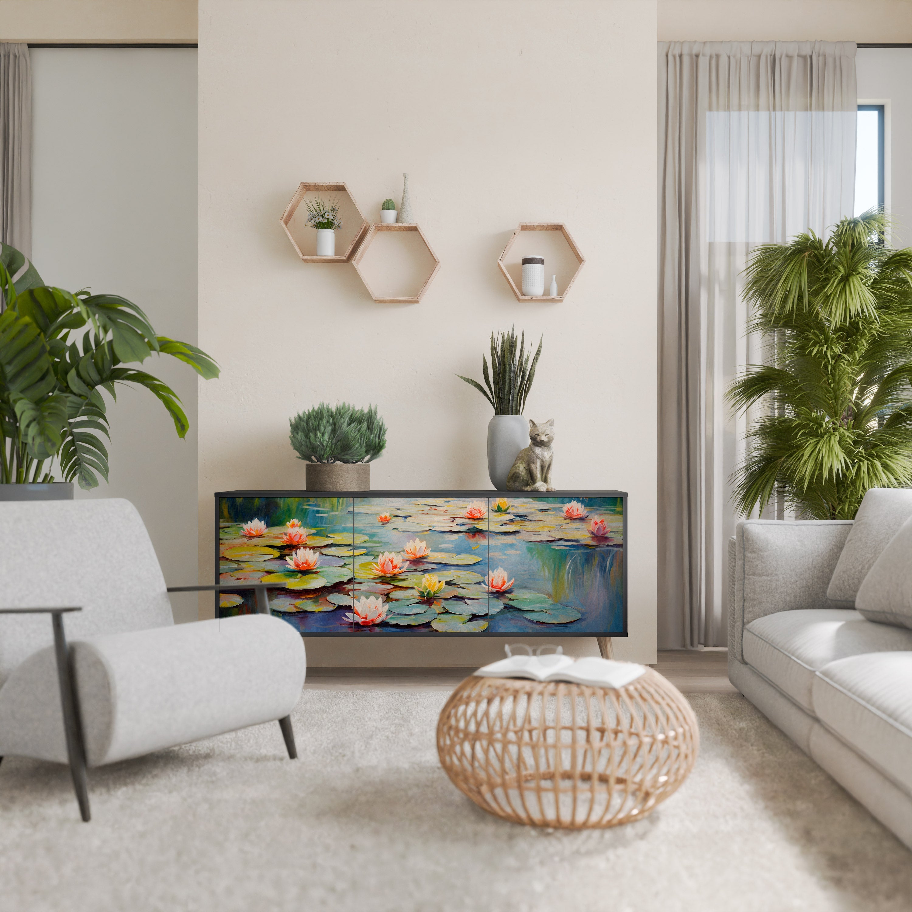 BLOOMING WATERS Sideboard mit 3 Türen in Schwarz