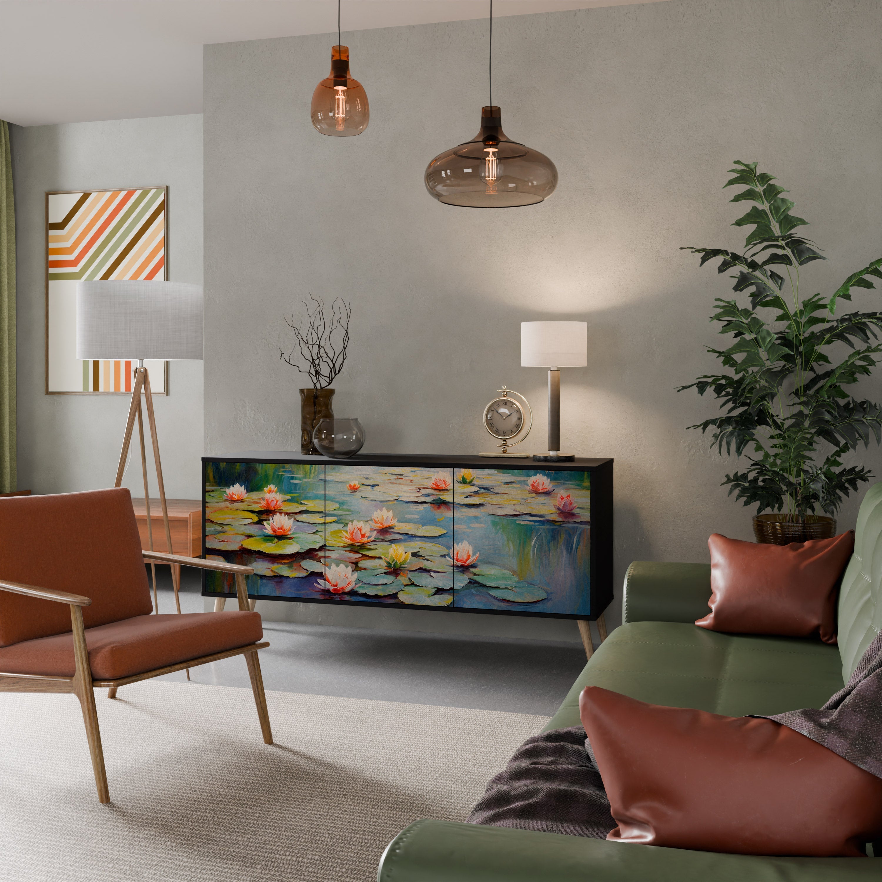 BLOOMING WATERS Sideboard mit 3 Türen in Schwarz