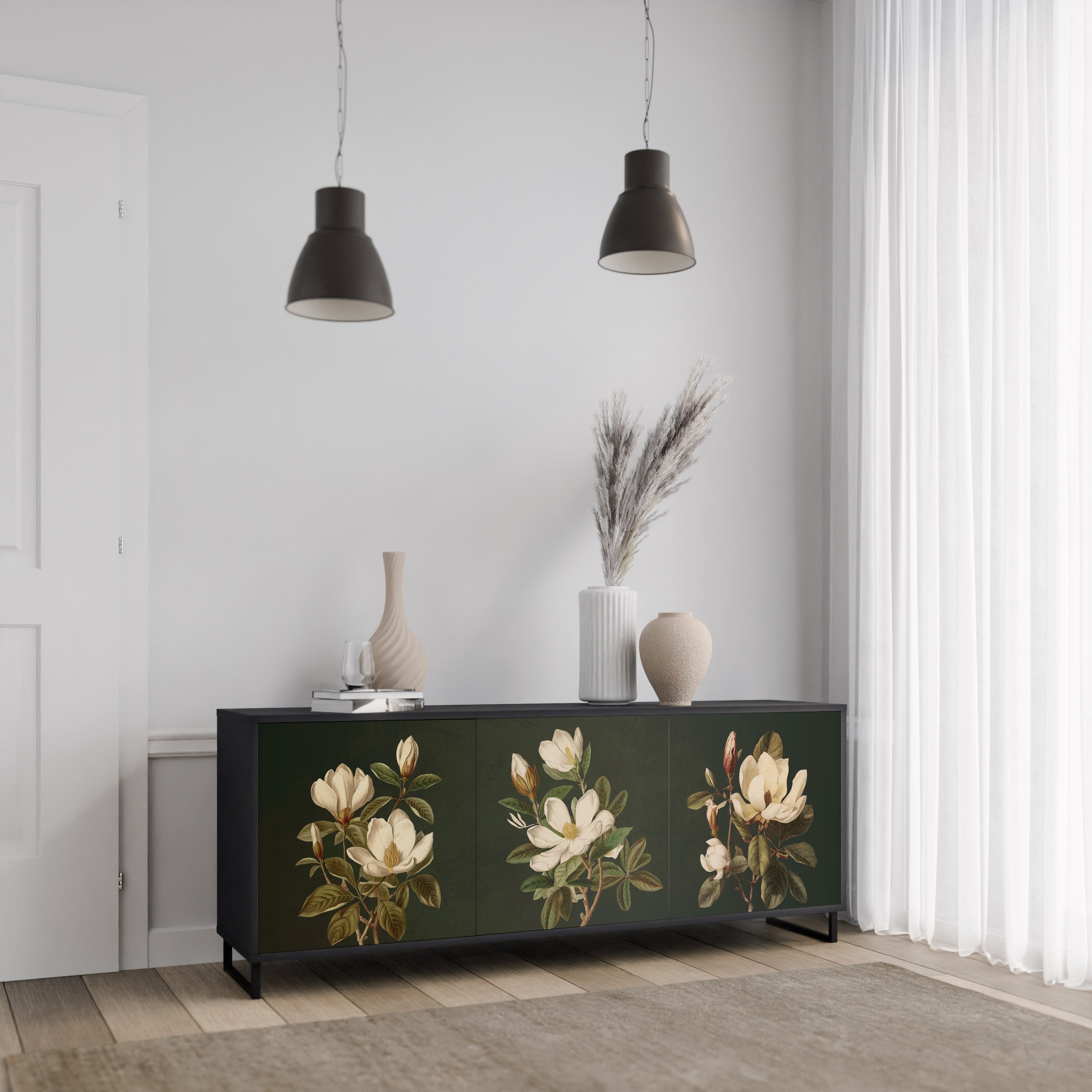 FLORAL NOIR 3-türiges Sideboard in Schwarz