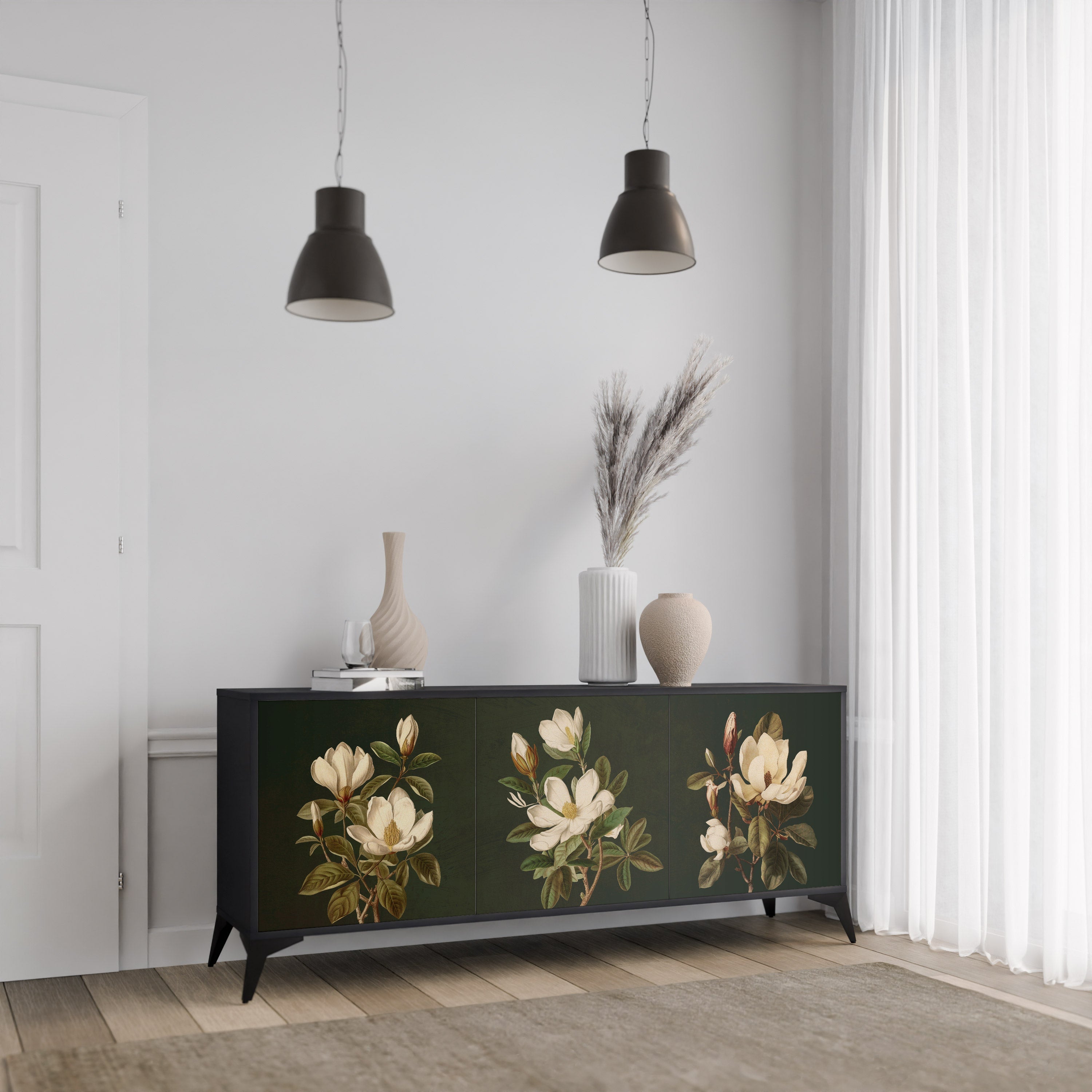 FLORAL NOIR 3-türiges Sideboard in Schwarz