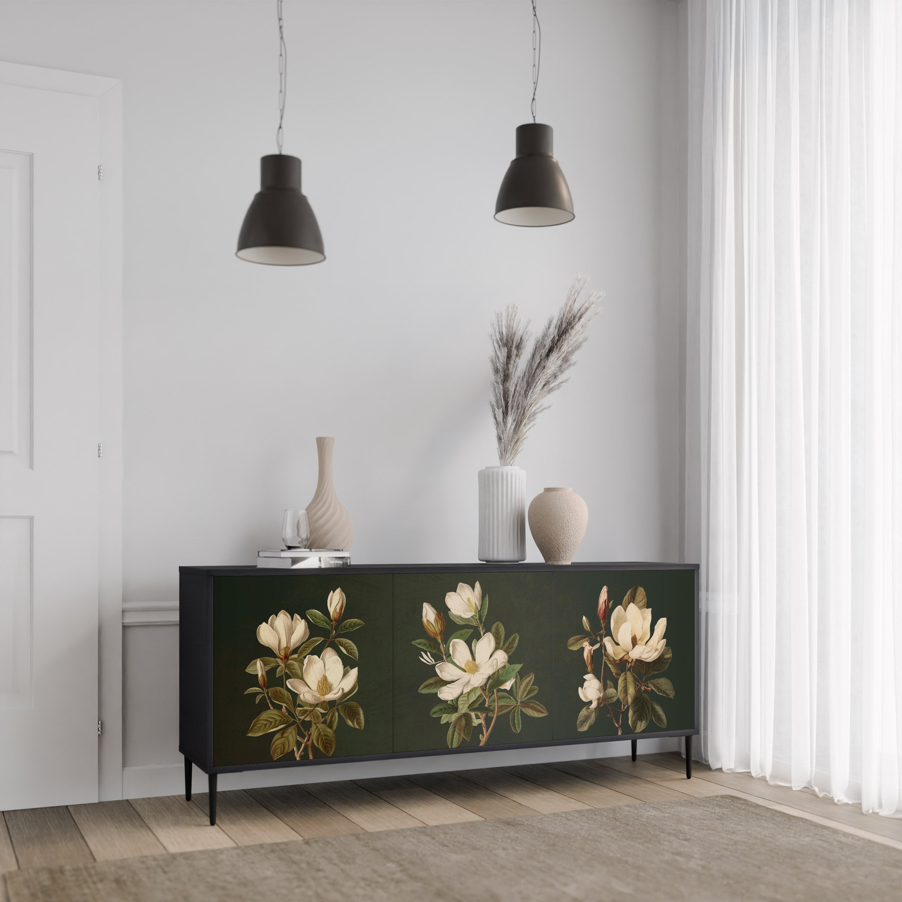 FLORAL NOIR 3-türiges Sideboard in Schwarz