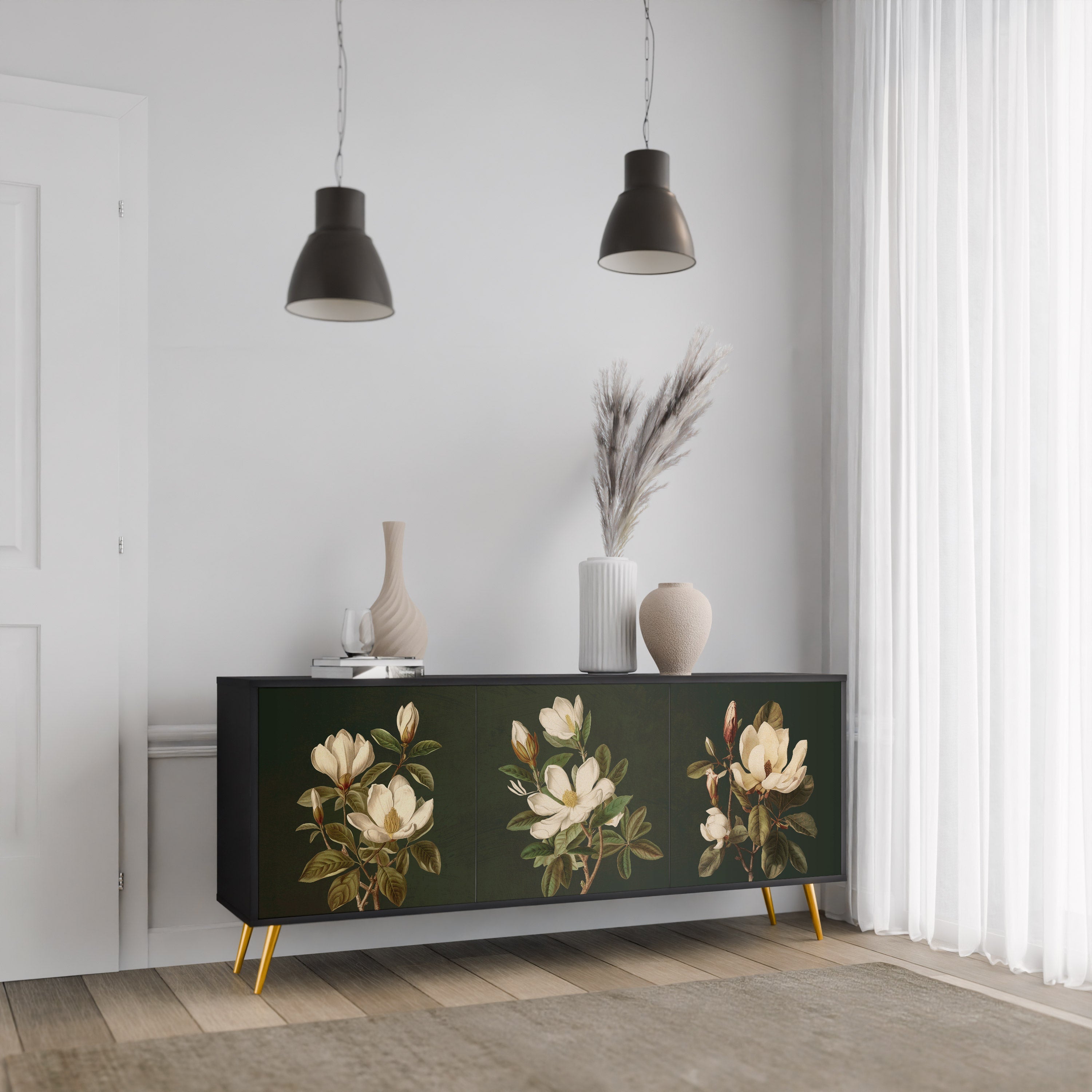 FLORAL NOIR 3-türiges Sideboard in Schwarz