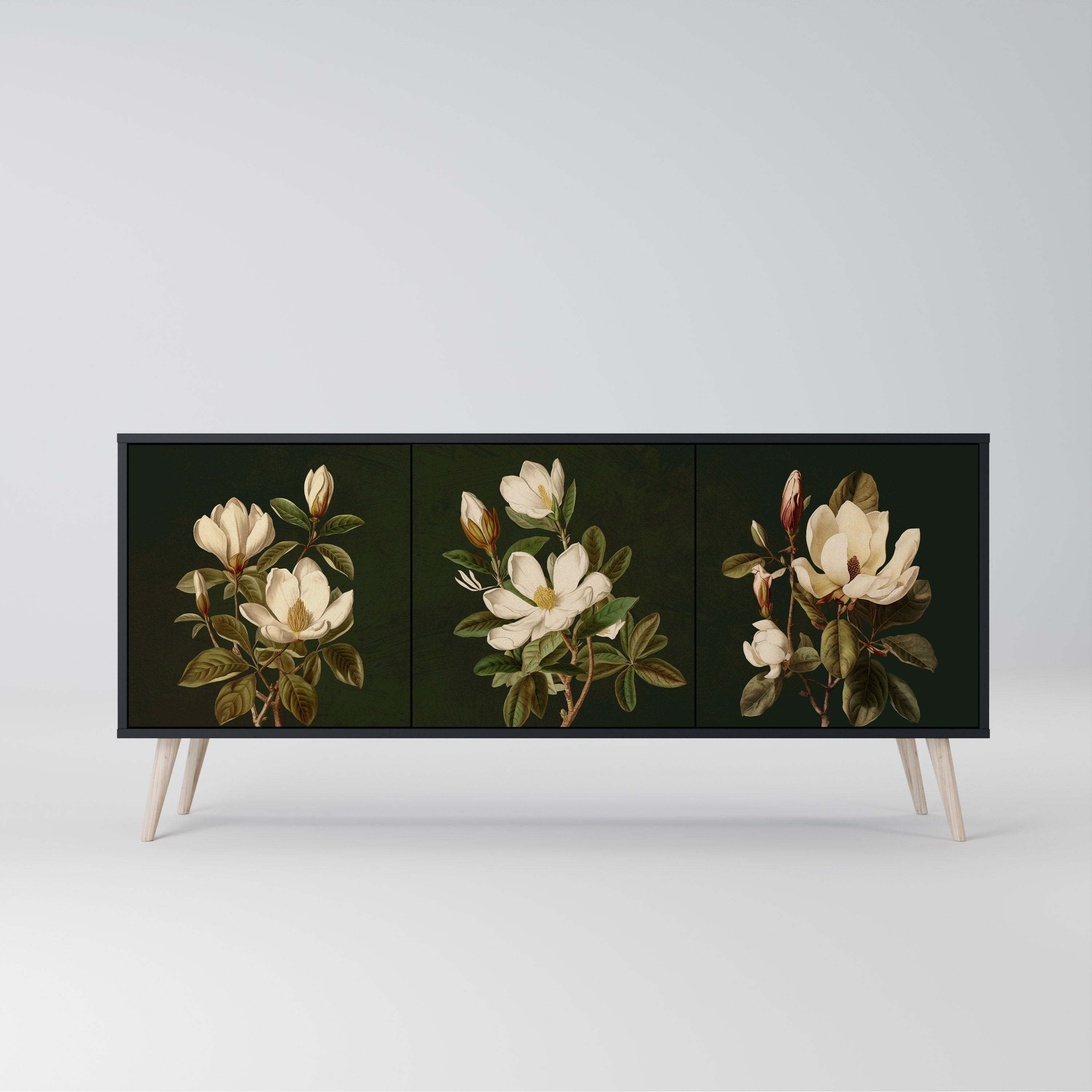 FLORAL NOIR 3-türiges Sideboard in Schwarz
