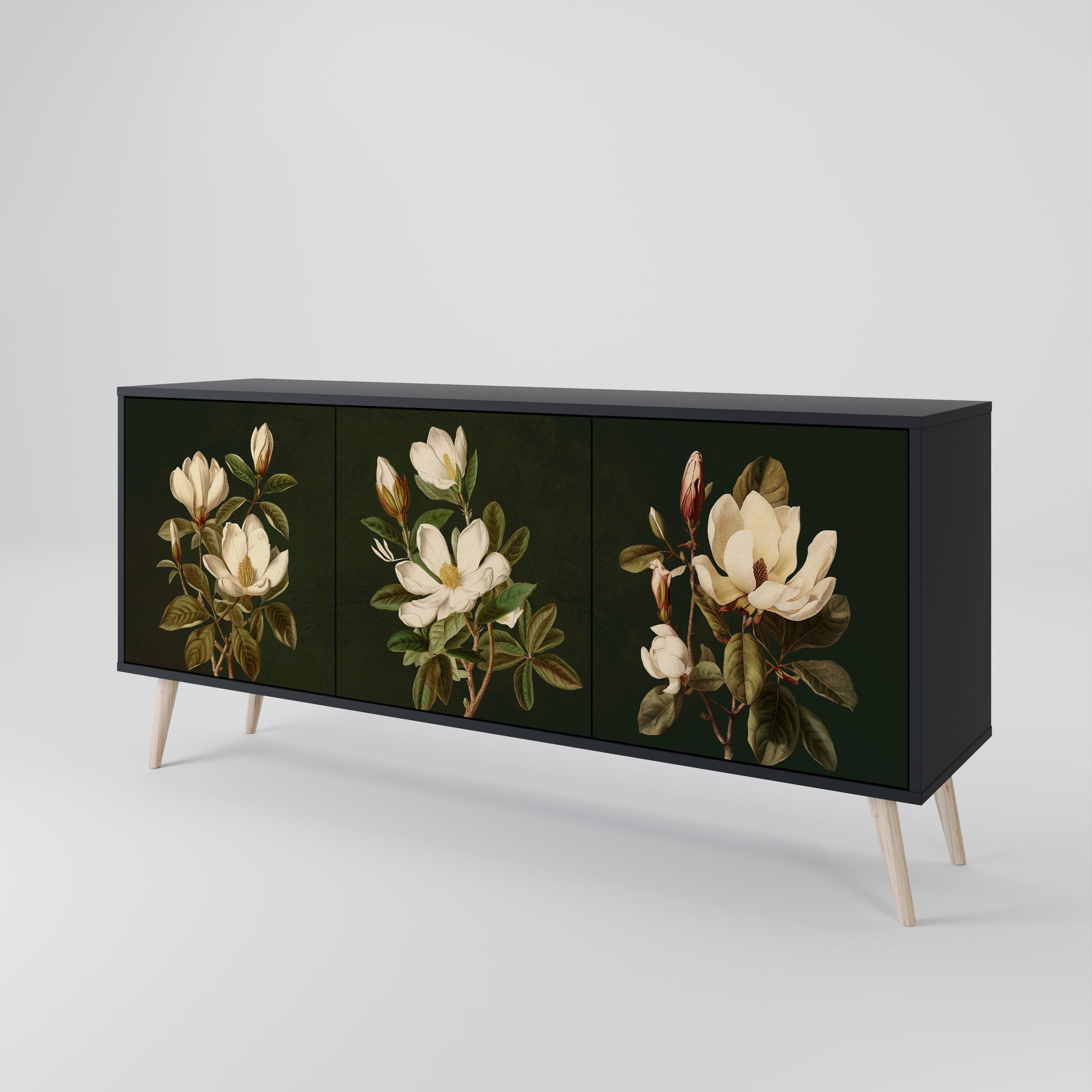 FLORAL NOIR 3-türiges Sideboard in Schwarz