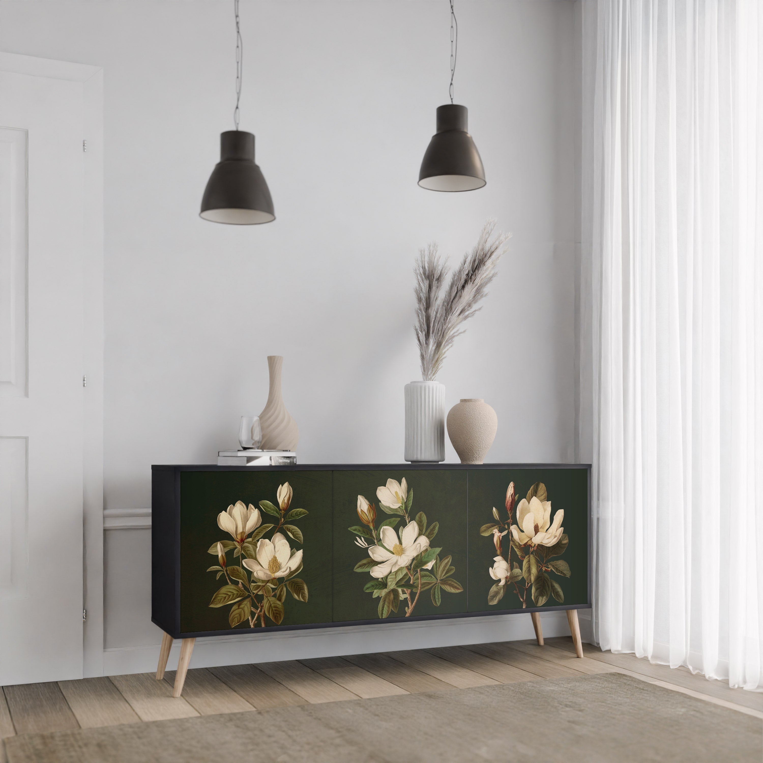 FLORAL NOIR 3-türiges Sideboard in Schwarz