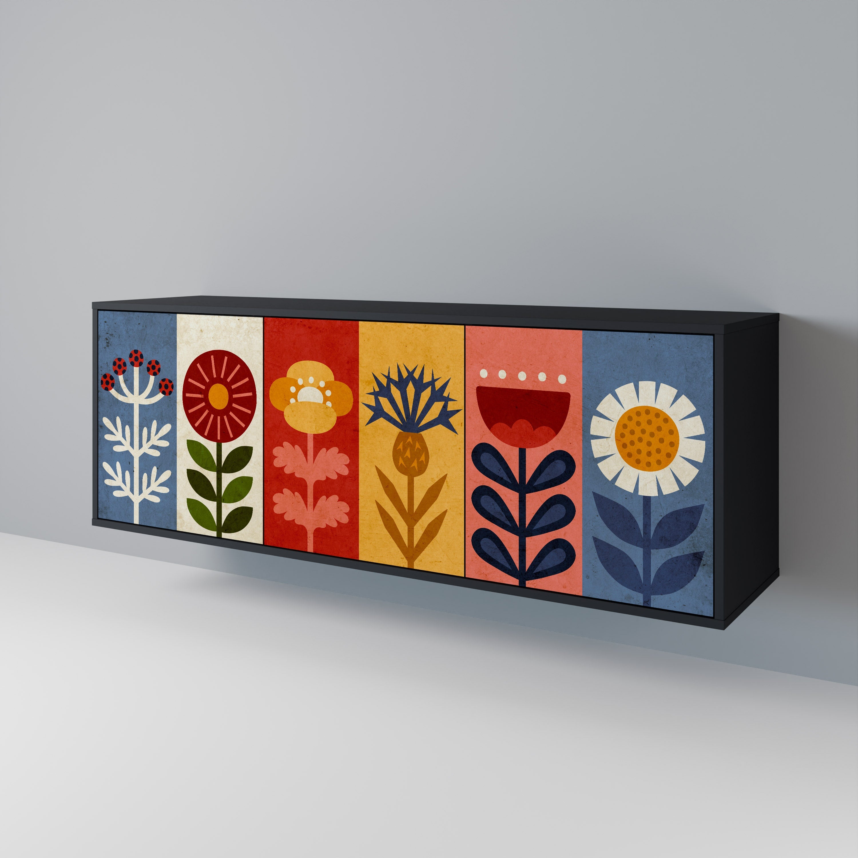 SCANDIC FLOWERET 3-türiges Sideboard in Schwarz
